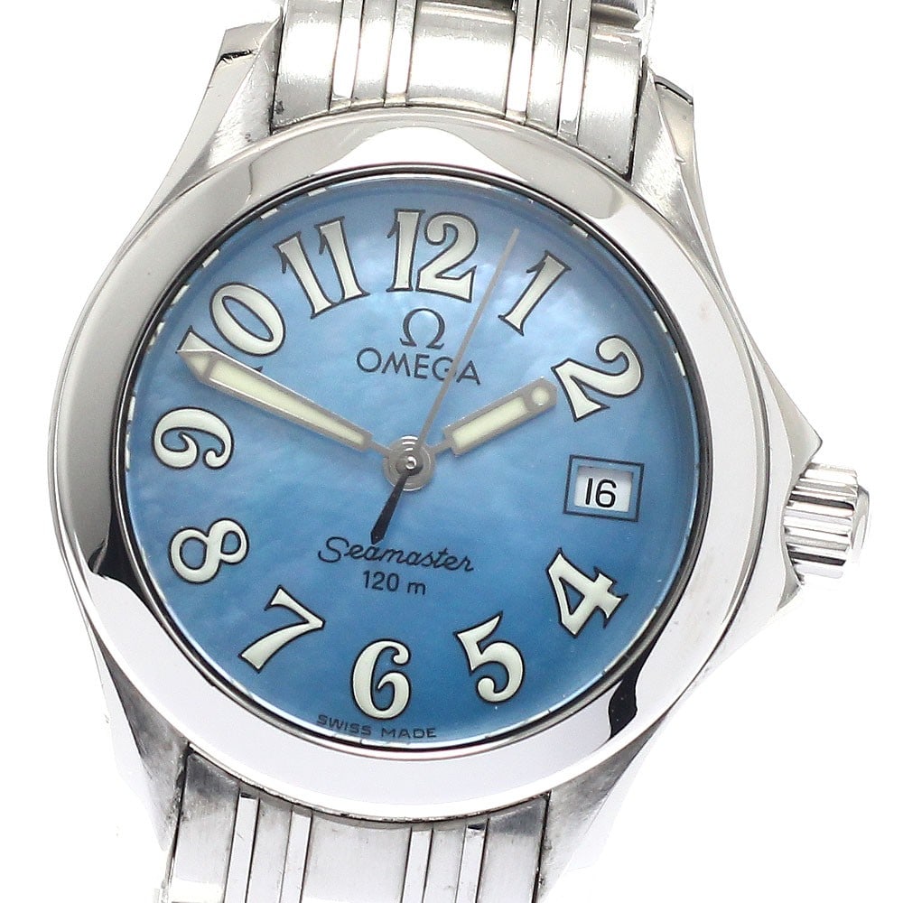 Omega Seamaster 120 Quartz Ladies Date Watch 2581.88: Omega Seamaster 120 Quartz Ladies Date Watch 2581.88 This OMEGA Seamaster 120 Date Quartz Ladies Watch features a stainless steel case and bracelet with a blue shell dial. The watch is powered by a qu