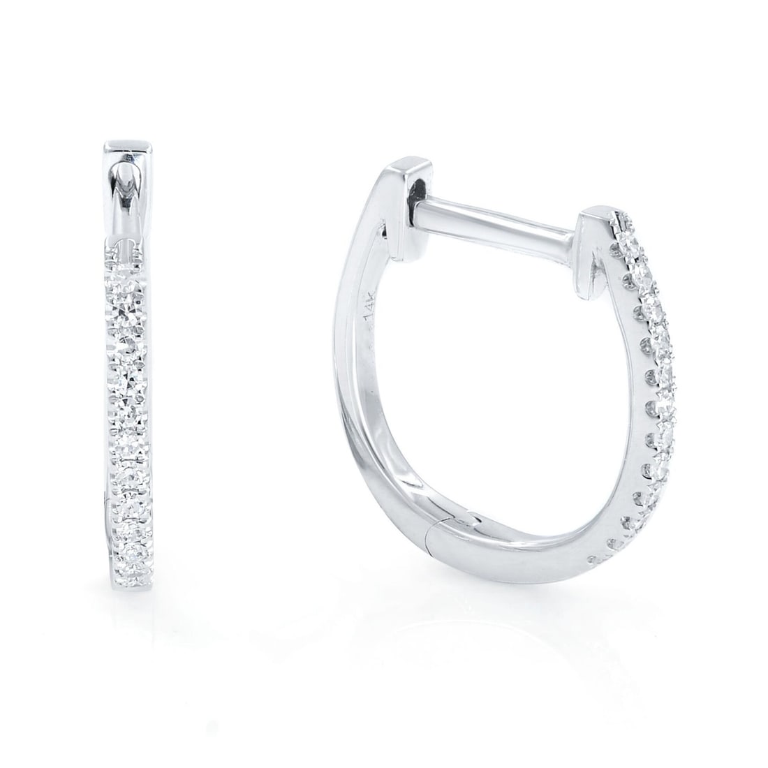 Rachel Koen 14K White Gold Diamond Huggie Earrings 0.08ct (1 of 6)