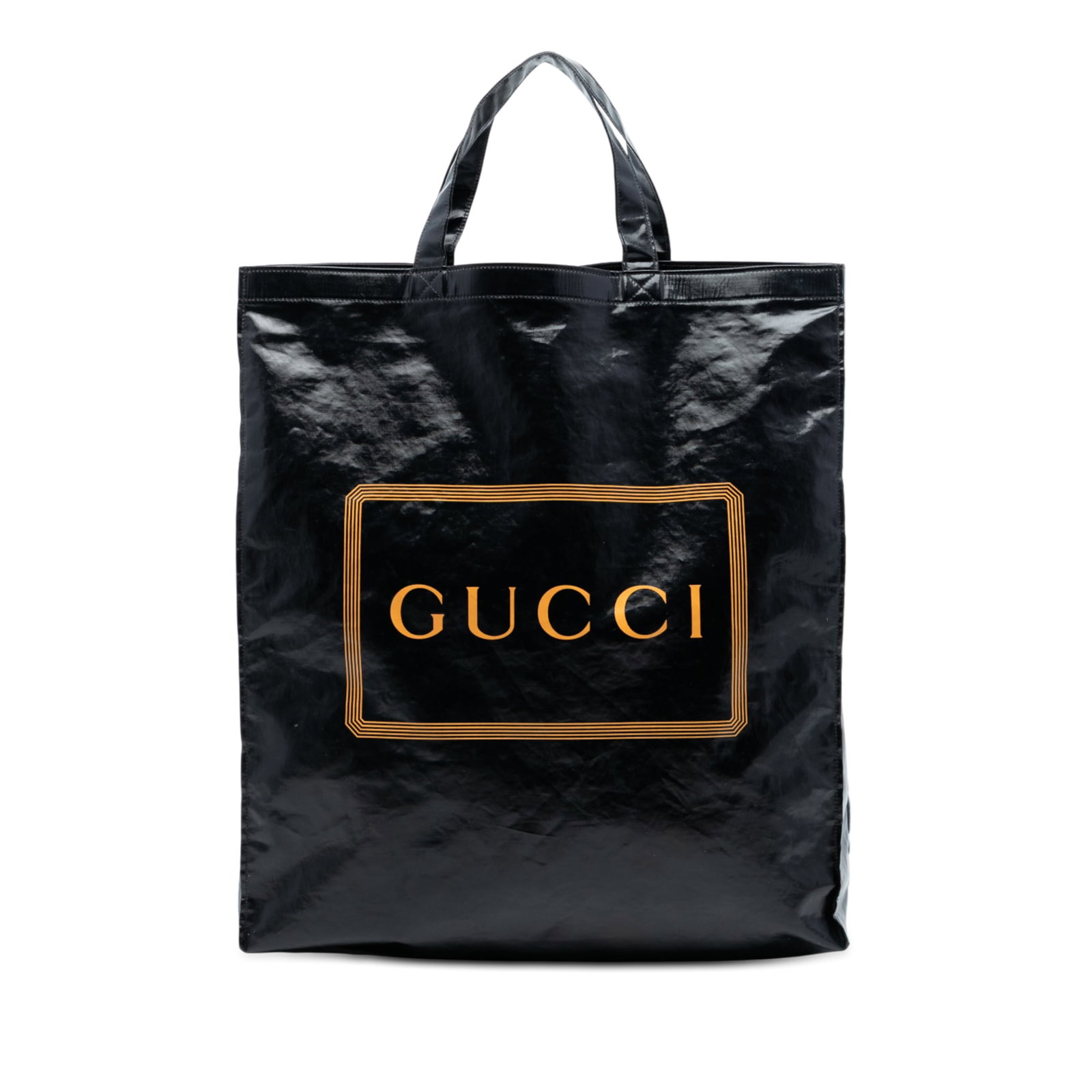 Montecarlo Logo Tote in Black Coated Canvas by Gucci: Montecarlo Logo Tote in Black Coated Canvas by Gucci This Gucci Montecarlo tote showcases a coated canvas body with the signature logo pattern and flat straps for comfortable carrying. The bag feature