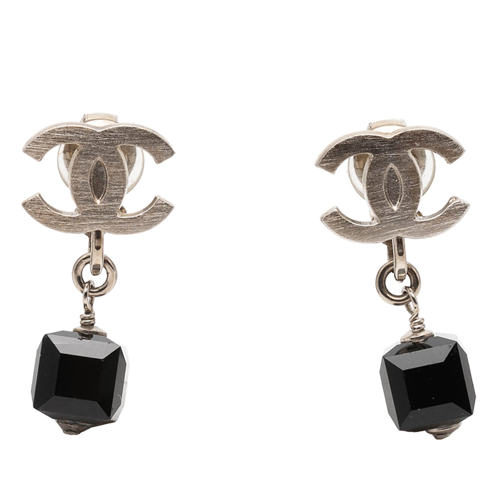 Chanel silver tone clip on cube rhinestone drop earrings (1 of 3)