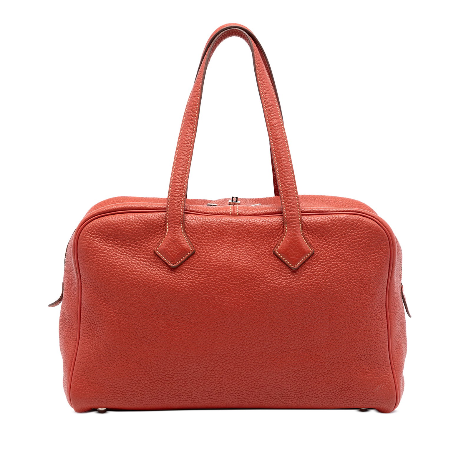 Hermes Victoria II 35 Clemence Leather Brique Bag: Hermes Victoria II 35 Clemence Leather Brique Bag The Hermes Clemence Victoria II 35 is crafted from Clemence leather in a rich Brique color. This bag features flat leather handles, a top zip closure,