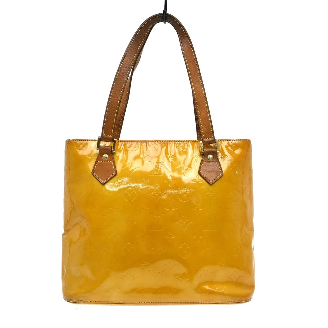 Louis Vuitton Vernis Houston yellow tote bag M91121: Louis Vuitton Vernis Houston yellow tote bag M91121 This Louis Vuitton Monogram Vernis Houston Hand Bag features a yellow patent leather exterior with the iconic monogram pattern and gold-plated hardw