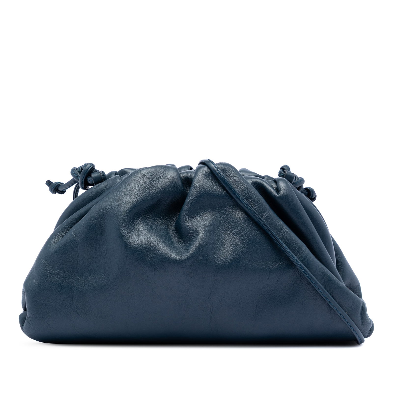 Bottega Veneta Blue Leather Mini Pouch Crossbody Bag: Bottega Veneta Blue Leather Mini Pouch Crossbody Bag This Bottega Veneta Mini Pouch Crossbody is crafted from blue lambskin leather and features a flat leather strap with a magnetic closure. Made in I