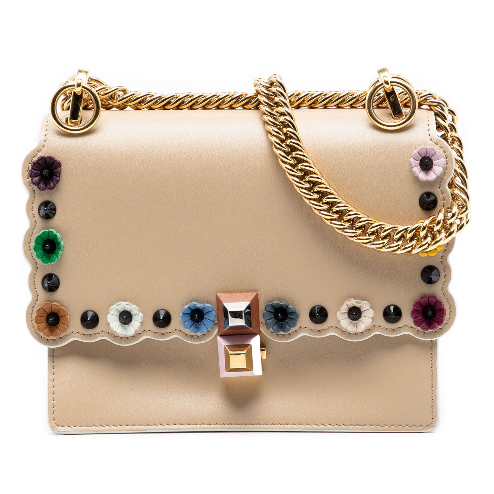 Fendi Kan I beige leather floral studded crossbody bag (1 of 7)