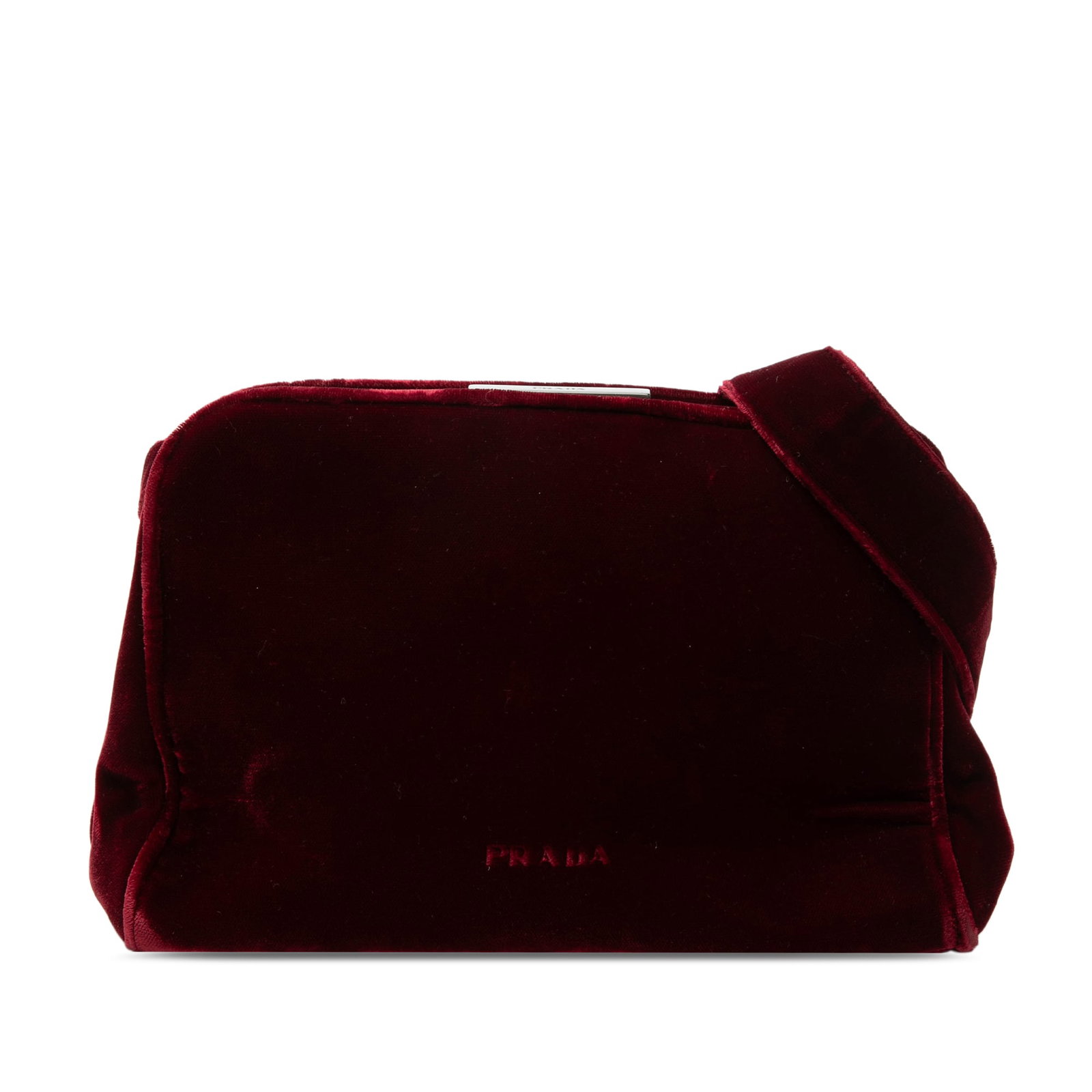 Prada red velvet shoulder bag frame clasp: Prada red velvet shoulder bag frame clasp This Prada shoulder bag features a red velvet body with flat velvet straps and a top magnetic closure. The interior is equipped with a zip pocket for secure s
