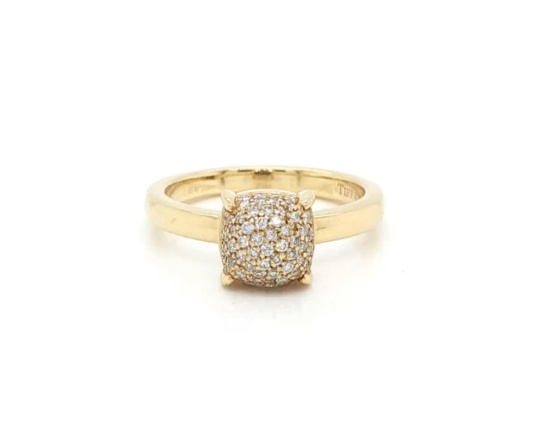 Tiffany Paloma Picasso Sugar Stacks 18k Yellow Gold Diamond Ring Size 5: Tiffany Paloma Picasso Sugar Stacks 18k Yellow Gold Diamond Ring Size 5 This Tiffany & Co. Paloma Picasso Sugar Stacks Mini Cushion Dome ring is crafted from solid 18k yellow gold and features a sculp