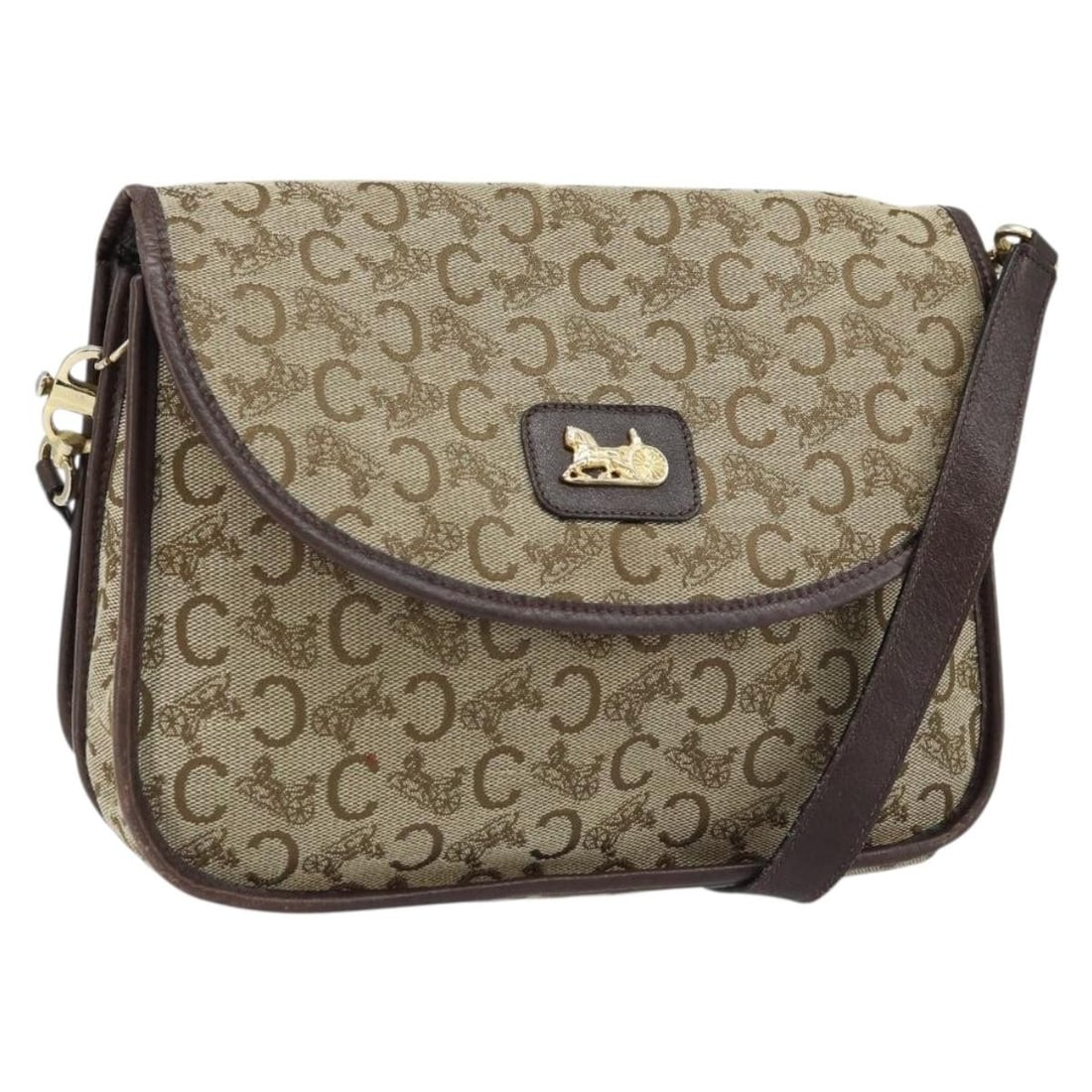 Celine Sulky Canvas Shoulder Bag in Beige and Gold Tone: Celine Sulky Canvas Shoulder Bag in Beige and Gold Tone This CELINE C Sulky shoulder bag features a beige and gold canvas exterior with gold-tone accents. Designed for women, the bag is made in Italy 
