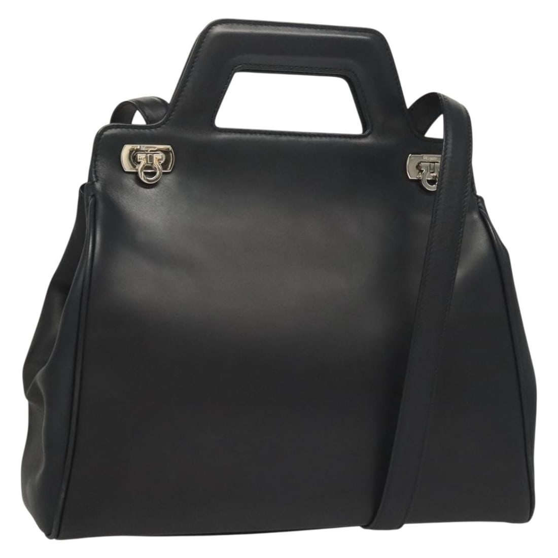Salvatore Ferragamo Soft W Leather Tote Bag Black: Salvatore Ferragamo Soft W Leather Tote Bag Black This Salvatore Ferragamo Soft W Tote is crafted from black leather and designed for female use. It features a tote style with metal fittings. The bag 