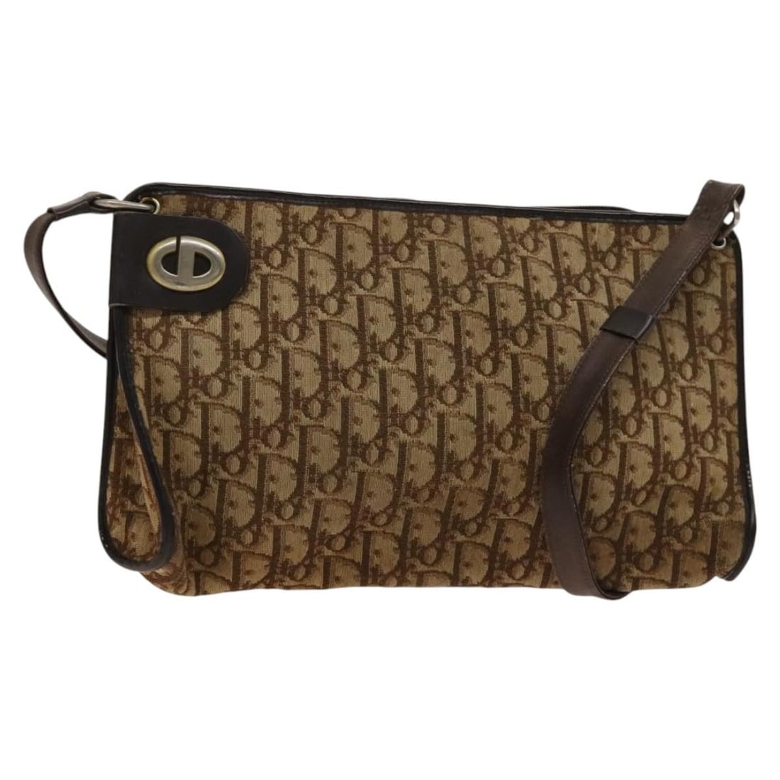 Christian Dior Trotter Canvas Brown Gold Shoulder Bag: Christian Dior Trotter Canvas Brown Gold Shoulder Bag This Christian Dior shoulder bag features the signature Trotter canvas in a brown and gold color scheme. Designed for women, the bag is made in Fr