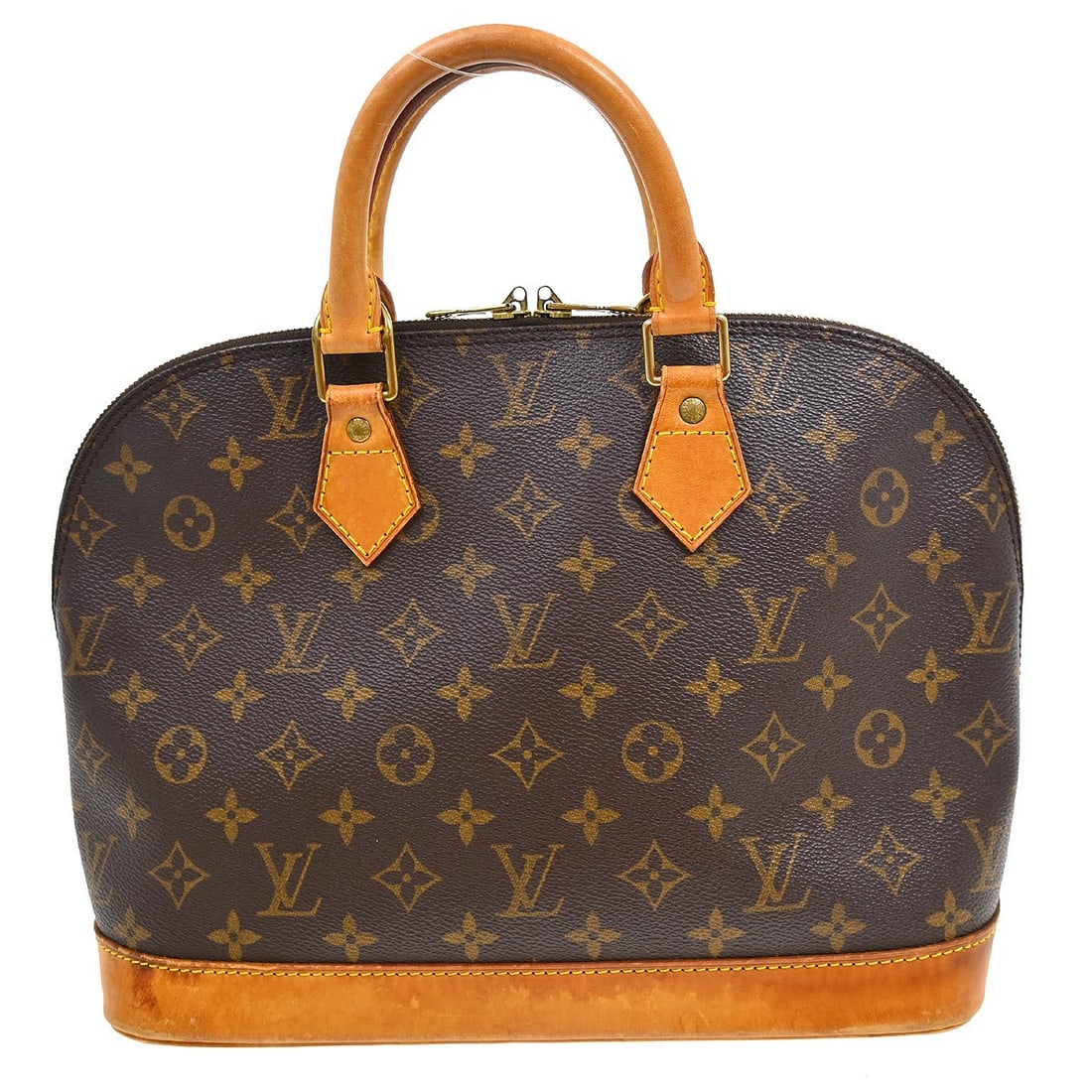 Louis Vuitton Monogram Alma Zip Top Handbag: Louis Vuitton Monogram Alma Zip Top Handbag This Louis Vuitton Alma handbag features the iconic Monogram canvas design with beige double handles and a zip closure. The medium-sized bag offers a classi