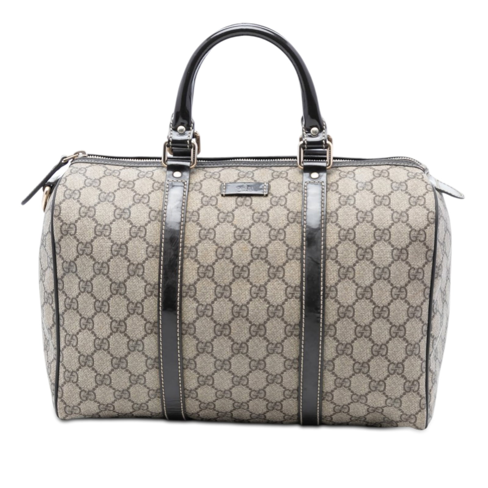 Gucci Joy Boston Medium GG Supreme Coated Canvas Handbag Beige: Gucci Joy Boston Medium GG Supreme Coated Canvas Handbag Beige This Gucci Medium GG Supreme Joy Boston Bag features a coated canvas exterior with leather trim, rolled leather handles, and a top zip cl