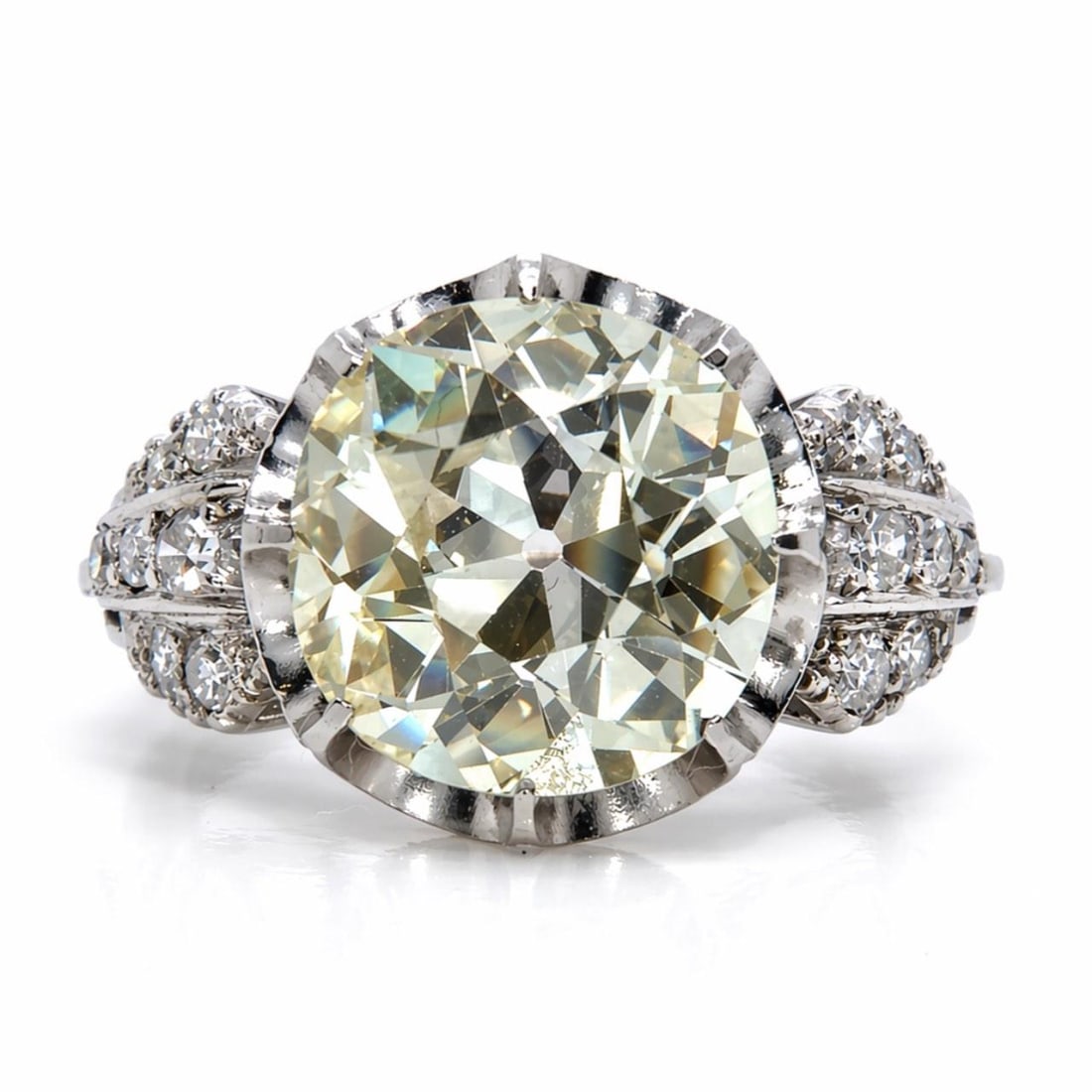 3.67 Carat Old Cushion Diamond Platinum Art Deco Ring Size 6.25 (1 of 4)