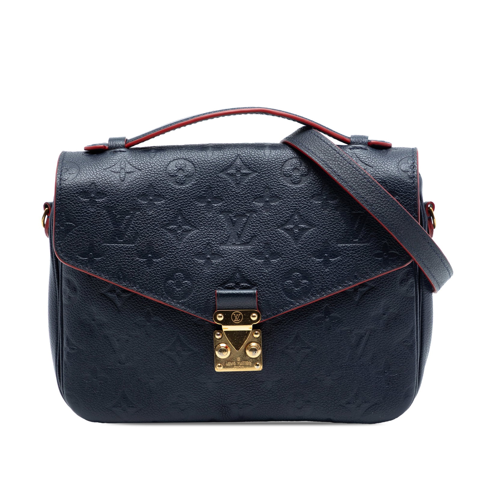 Louis Vuitton Blue Empreinte Leather Pochette Metis Crossbody Bag: Louis Vuitton Blue Empreinte Leather Pochette Metis Crossbody Bag The Louis Vuitton Monogram Empreinte Pochette Metis is crafted from monogram empreinte leather and features a flat leather top handle,