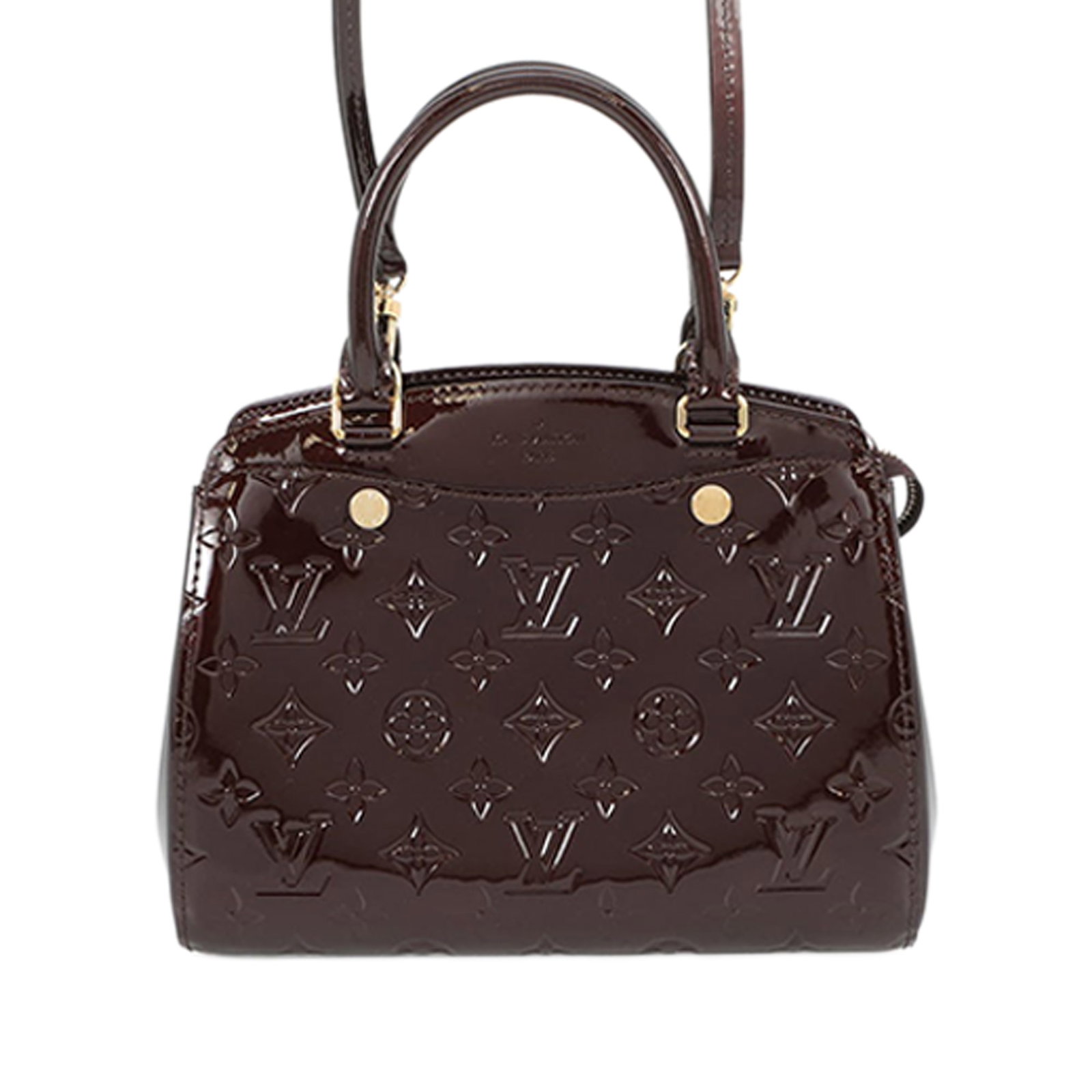 Louis Vuitton Brea PM Monogram Vernis Purple Leather Bag: Louis Vuitton Brea PM Monogram Vernis Purple Leather Bag This Louis Vuitton Monogram Vernis Brea PM features a vernis leather body in a purple hue, rolled leather handles, a detachable flat leather st