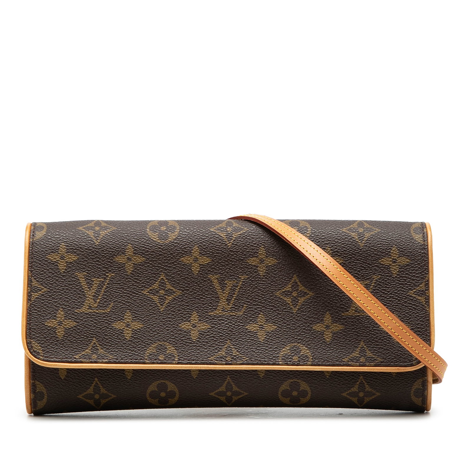 Louis Vuitton Pochette Twin GM Monogram Canvas Bag: Louis Vuitton Pochette Twin GM Monogram Canvas Bag This Louis Vuitton Pochette Twin GM features the iconic monogram canvas with vachetta leather trim and a flat vachetta leather strap. The bag is desi