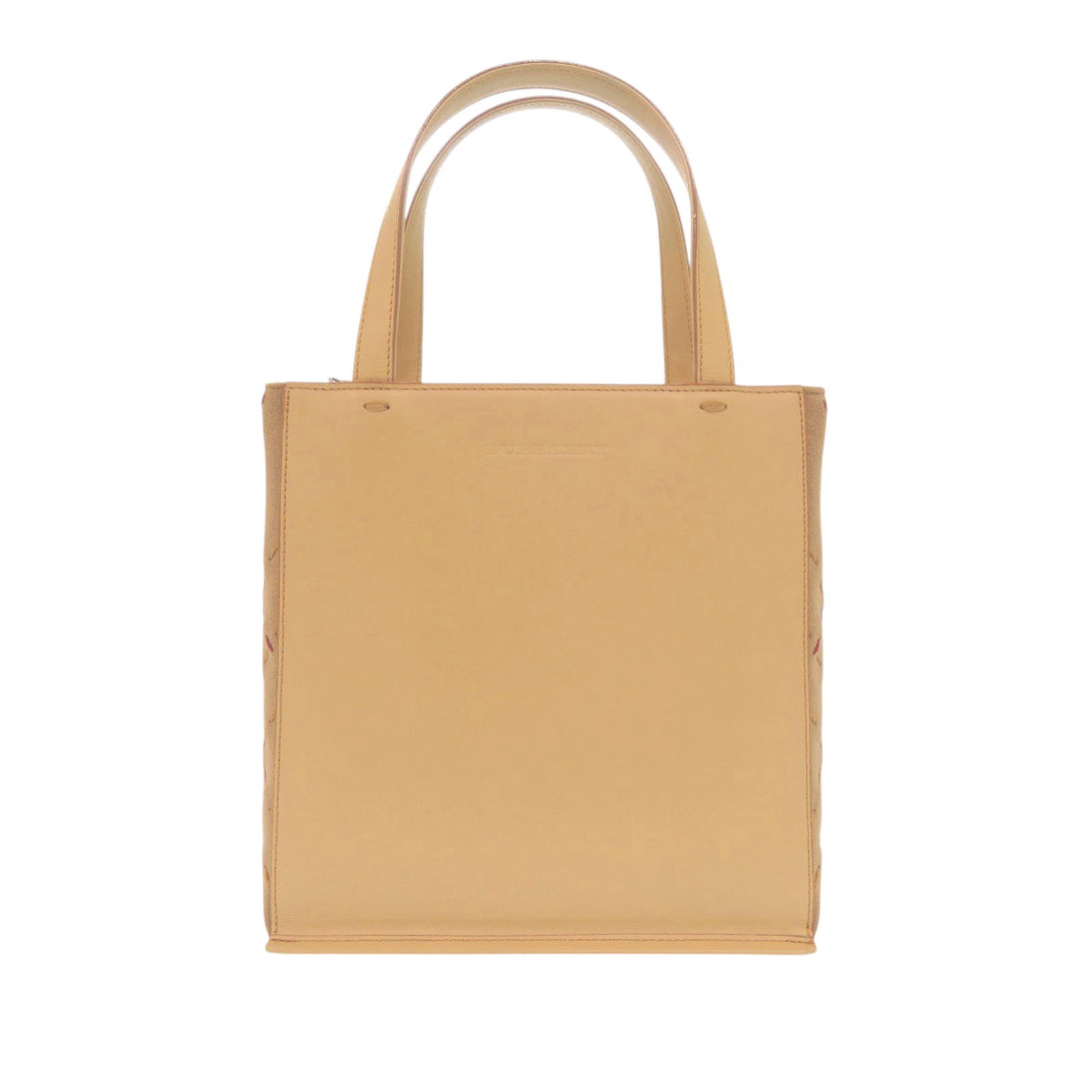 Burberry Stitch Leather Handbag Beige: Burberry Stitch Leather Handbag Beige This Burberry handbag features a combination of calfskin and suede leather, offering a sophisticated and tactile design. It is equipped with flat leather handles 