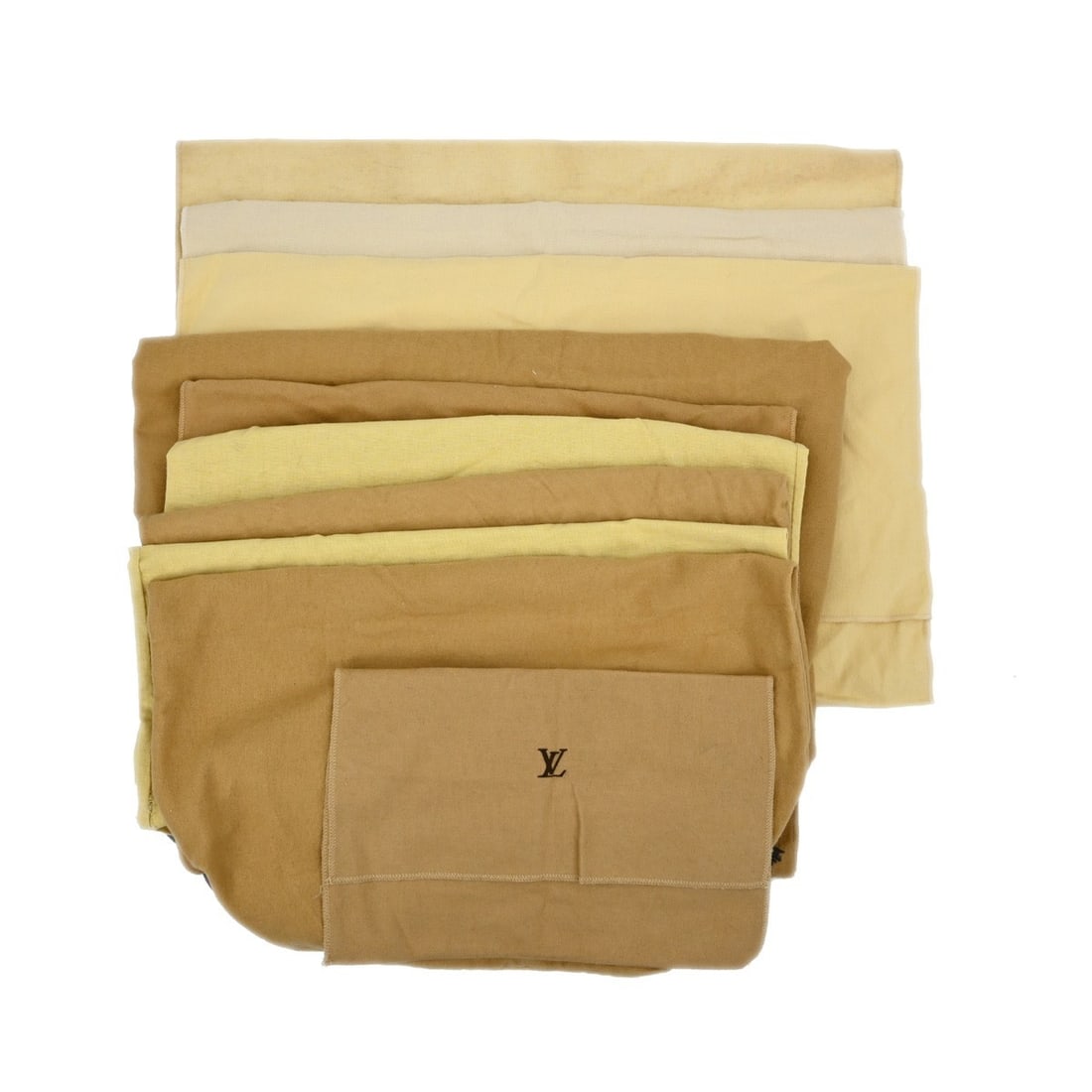 Authentic Louis Vuitton 10 Cotton Dust Bags Brown Beige Set: Authentic Louis Vuitton 10 Cotton Dust Bags Brown Beige Set This set of 10 authentic Louis Vuitton dust bags is a must-have for any luxury item collector. Crafted from 100% cotton, these dust bags are