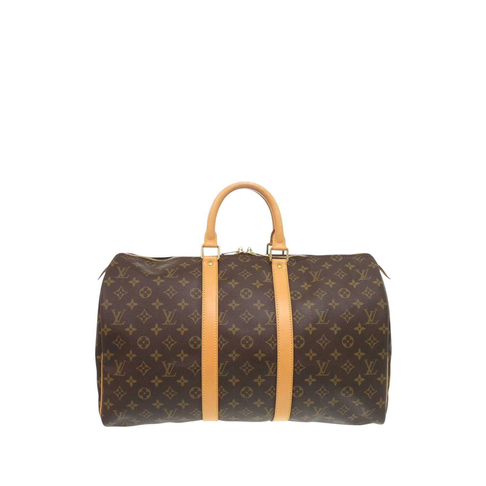 Louis Vuitton Keepall 45 monogram canvas travel bag: Louis Vuitton Keepall 45 monogram canvas travel bag This Louis Vuitton Keepall 45 features the iconic monogram canvas body with vachetta leather trim and rolled vachetta leather handles. It is designe