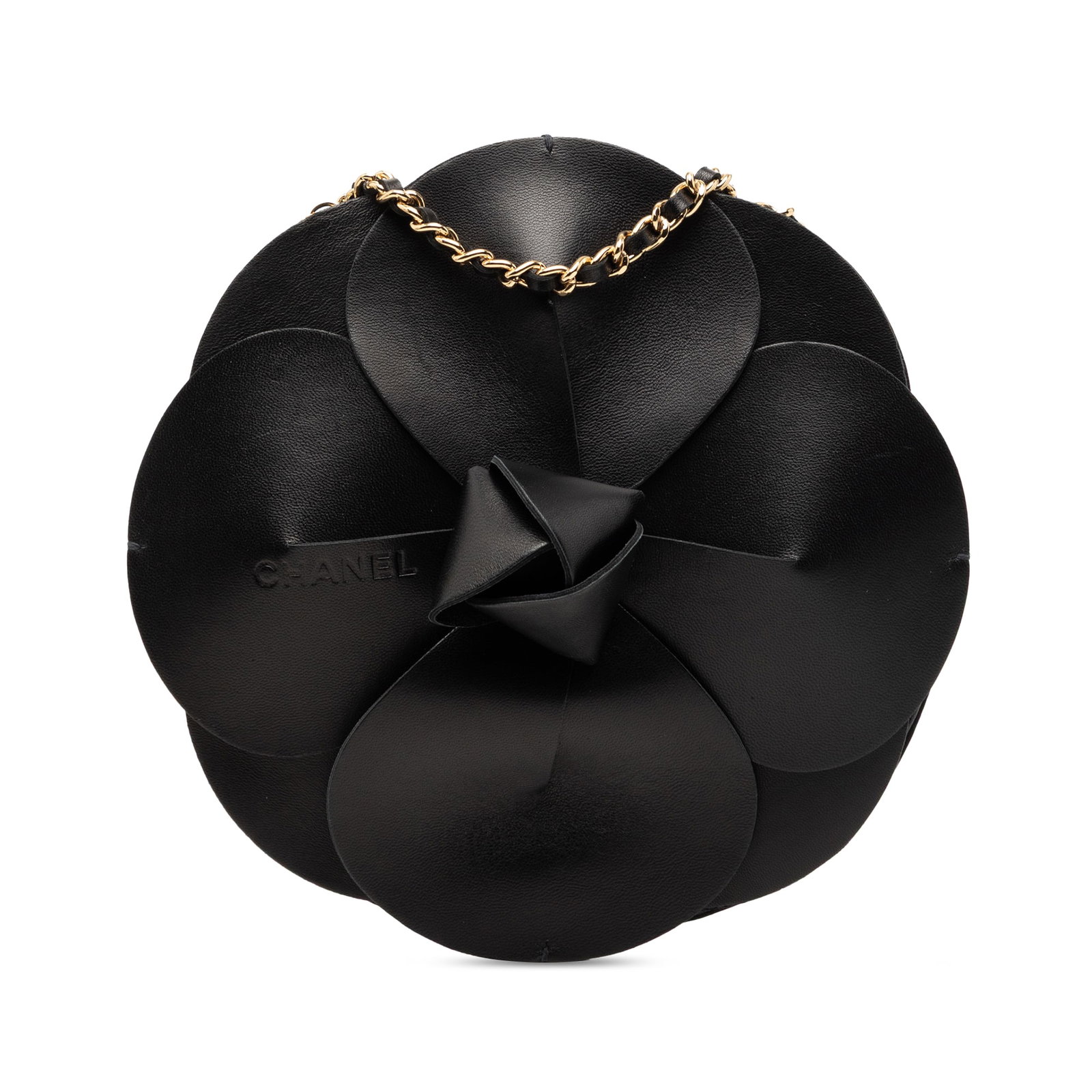 Chanel Camellia Flower Evening Bag Lambskin Satin Black (1 of 8)