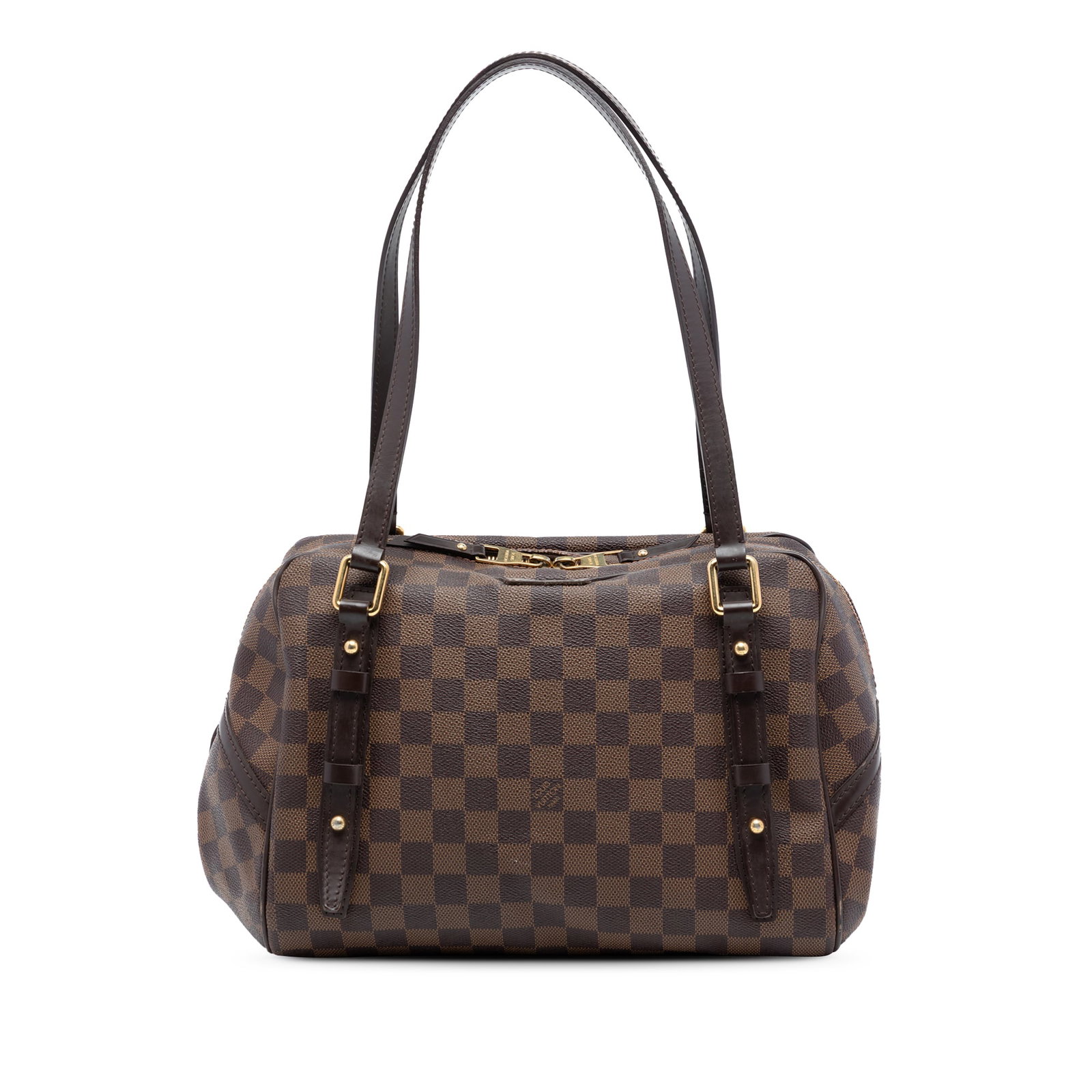 Louis Vuitton Damier Ebene Canvas Rivington GM Tote with Leather Trim: Louis Vuitton Damier Ebene Canvas Rivington GM Tote with Leather Trim This Louis Vuitton Damier Ebene Rivington GM features a signature damier ebene coated canvas body with leather trim, flat leather 