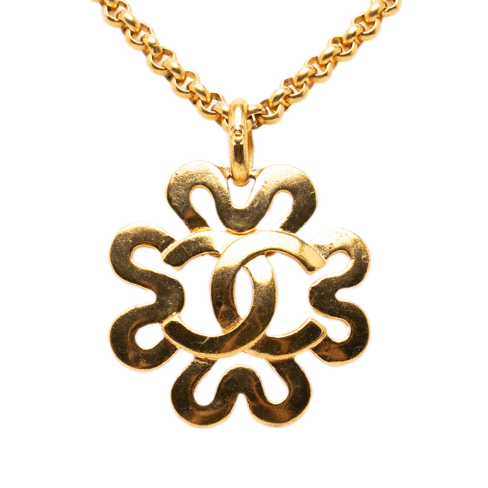 Chanel CC gold plated flower pendant necklace (1 of 6)