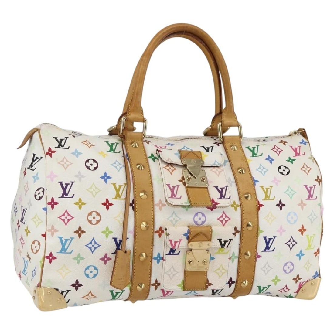LOUIS VUITTON Monogram Multicolor Keepall 45 Boston Bag White M92641: LOUIS VUITTON Monogram Multicolor Keepall 45 Boston Bag White M92641 Introducing the LOUIS VUITTON Monogram Multicolor Keepall 45 Bag, a stylish and versatile Boston bag crafted from durable Monogram 