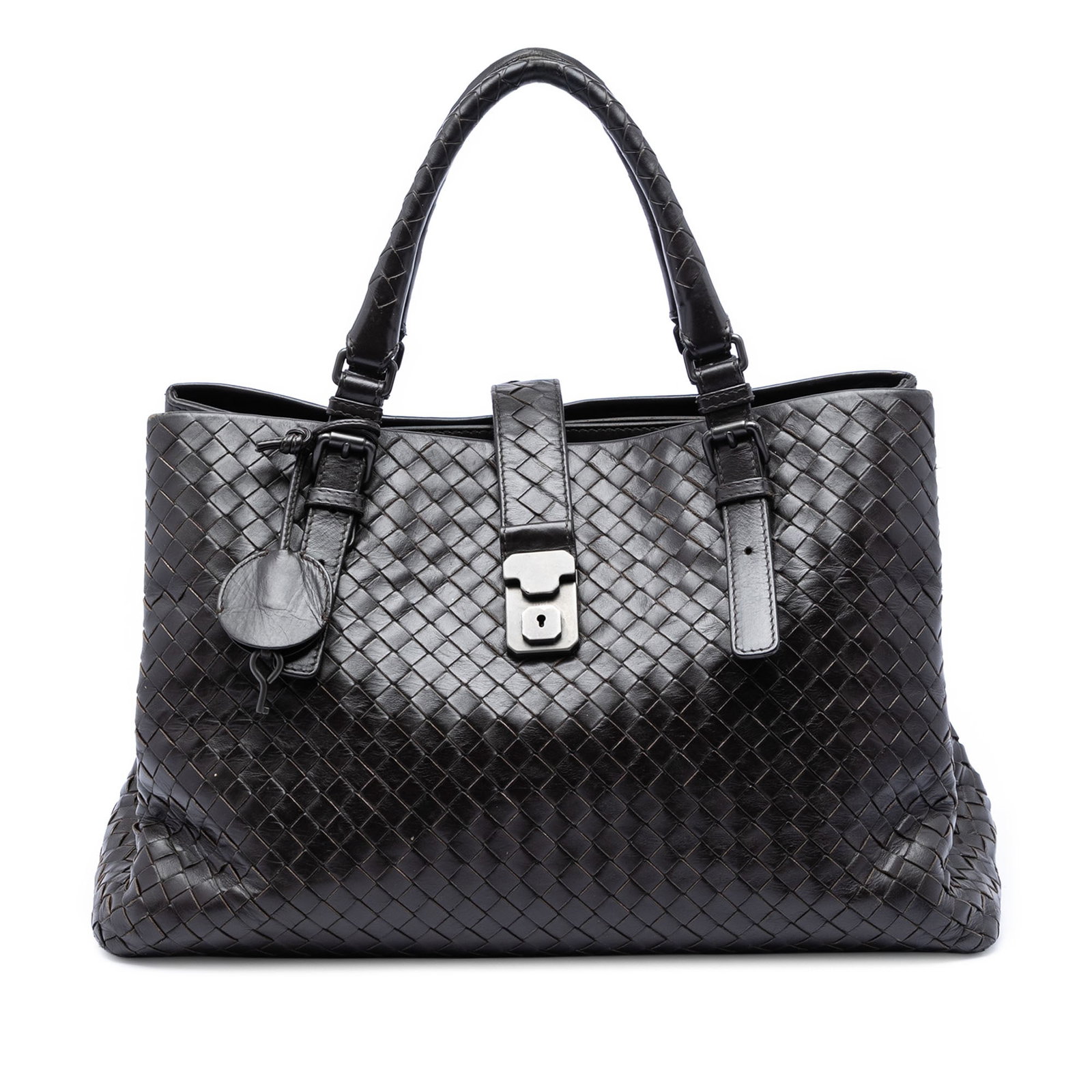 Bottega Veneta Roma brown nappa leather tote: Bottega Veneta Roma brown nappa leather tote This Bottega Veneta Medium Nappa Intrecciato Roma Tote is crafted in Italy from woven nappa leather and features rolled leather handles, an open top with a
