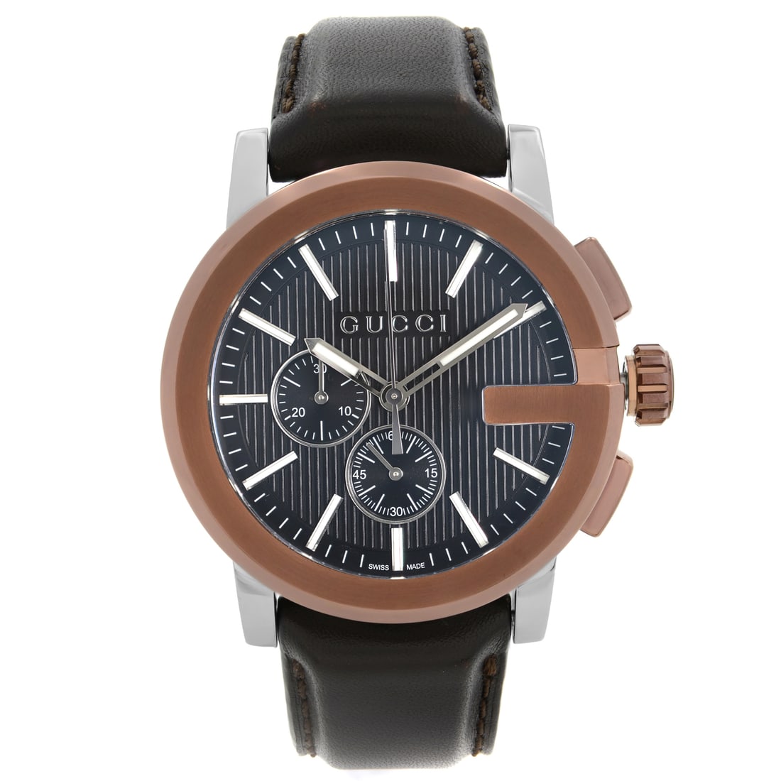 Gucci G-Chrono XL Quartz Chronograph Black Dial Men's Watch YA101202: Gucci G-Chrono XL Quartz Chronograph Black Dial Men's Watch YA101202 The Gucci G-Chrono XL Steel Chronograph is a luxurious men's watch featuring a striking black dial and a polished stainless steel c