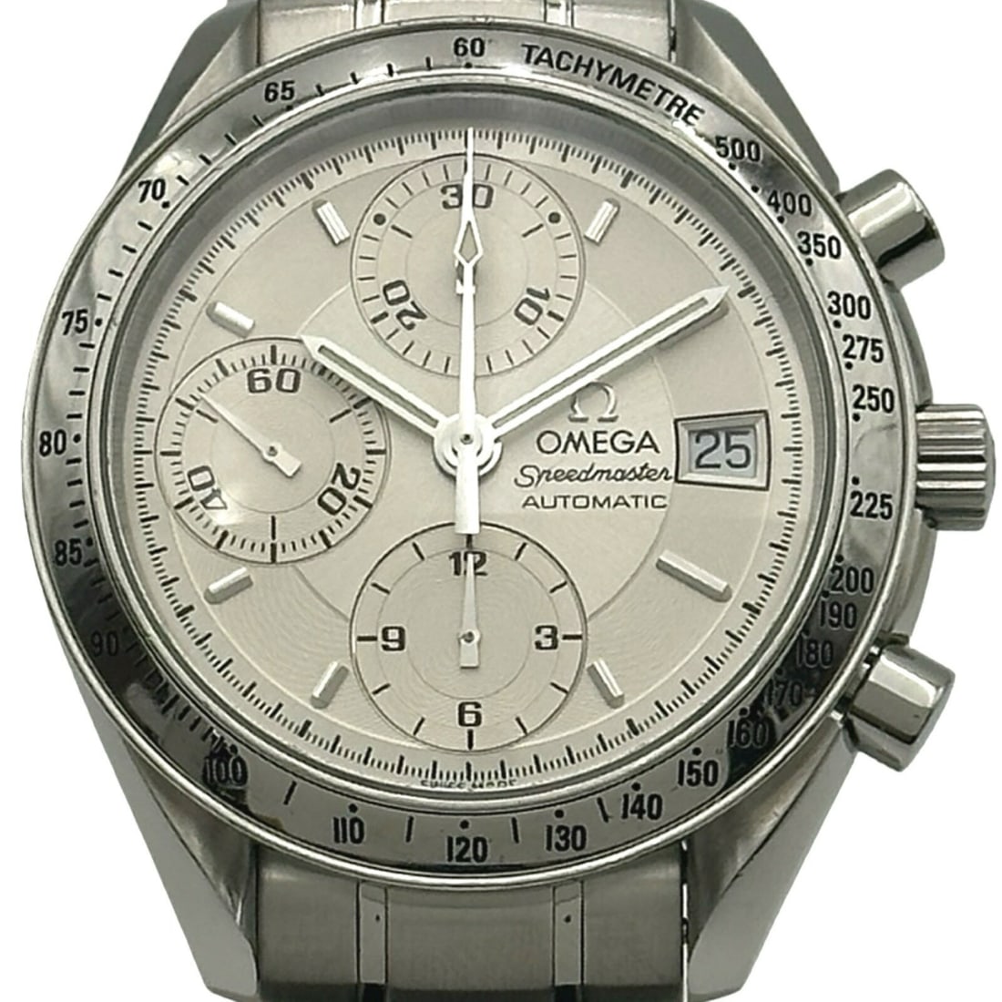 Omega Speedmaster Date 3513.30 Automatic Chronograph Silver Steel Watch: Omega Speedmaster Date 3513.30 Automatic Chronograph Silver Steel Watch This OMEGA Speedmaster Date wristwatch, model 3513.30, is crafted from stainless steel with a silver dial and case. Designed for
