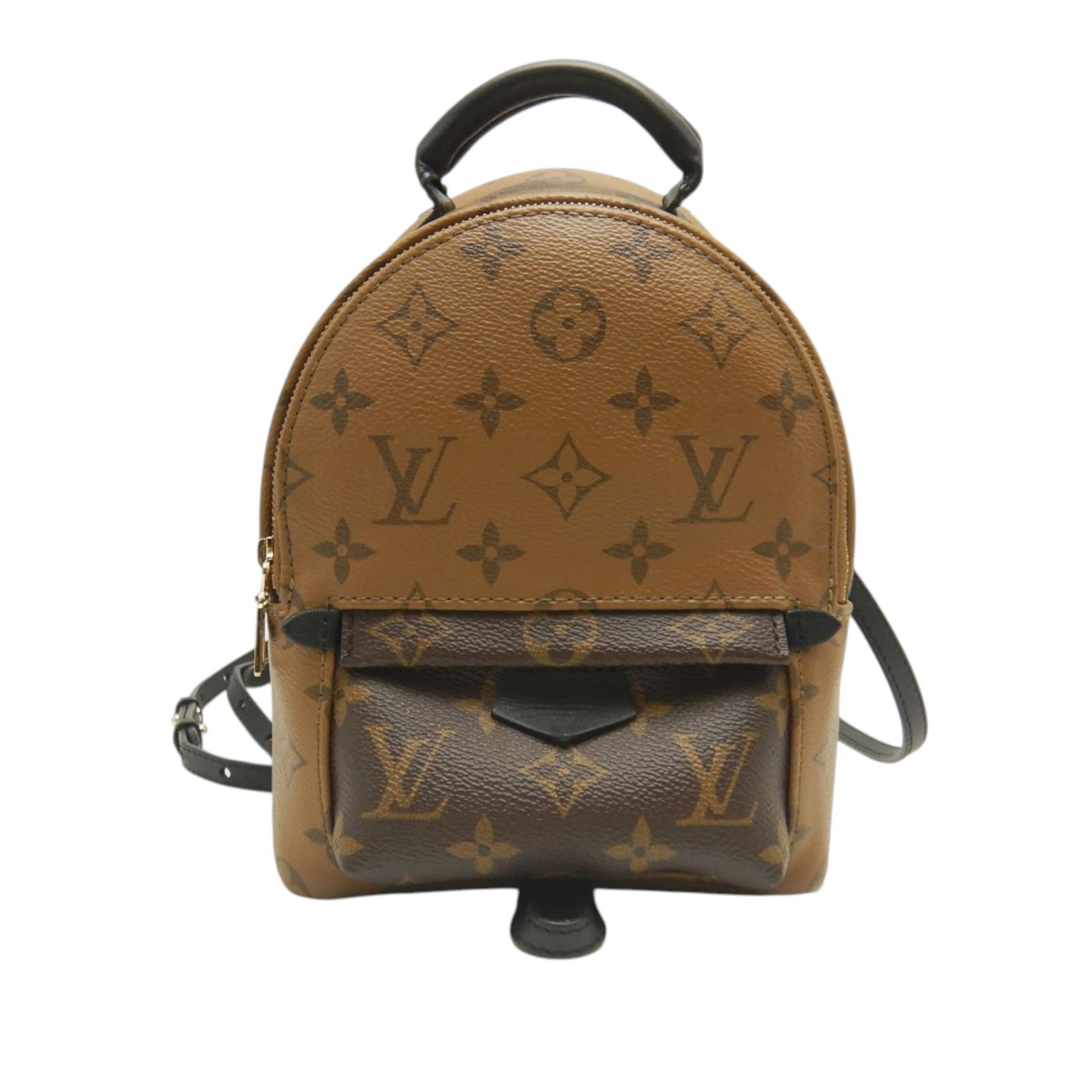 Louis Vuitton Mini Palm Springs Reverse Monogram Backpack: Louis Vuitton Mini Palm Springs Reverse Monogram Backpack This Louis Vuitton Monogram Reverse Mini Palm Springs backpack features a monogram reverse canvas body, adjustable flat leather back straps, a