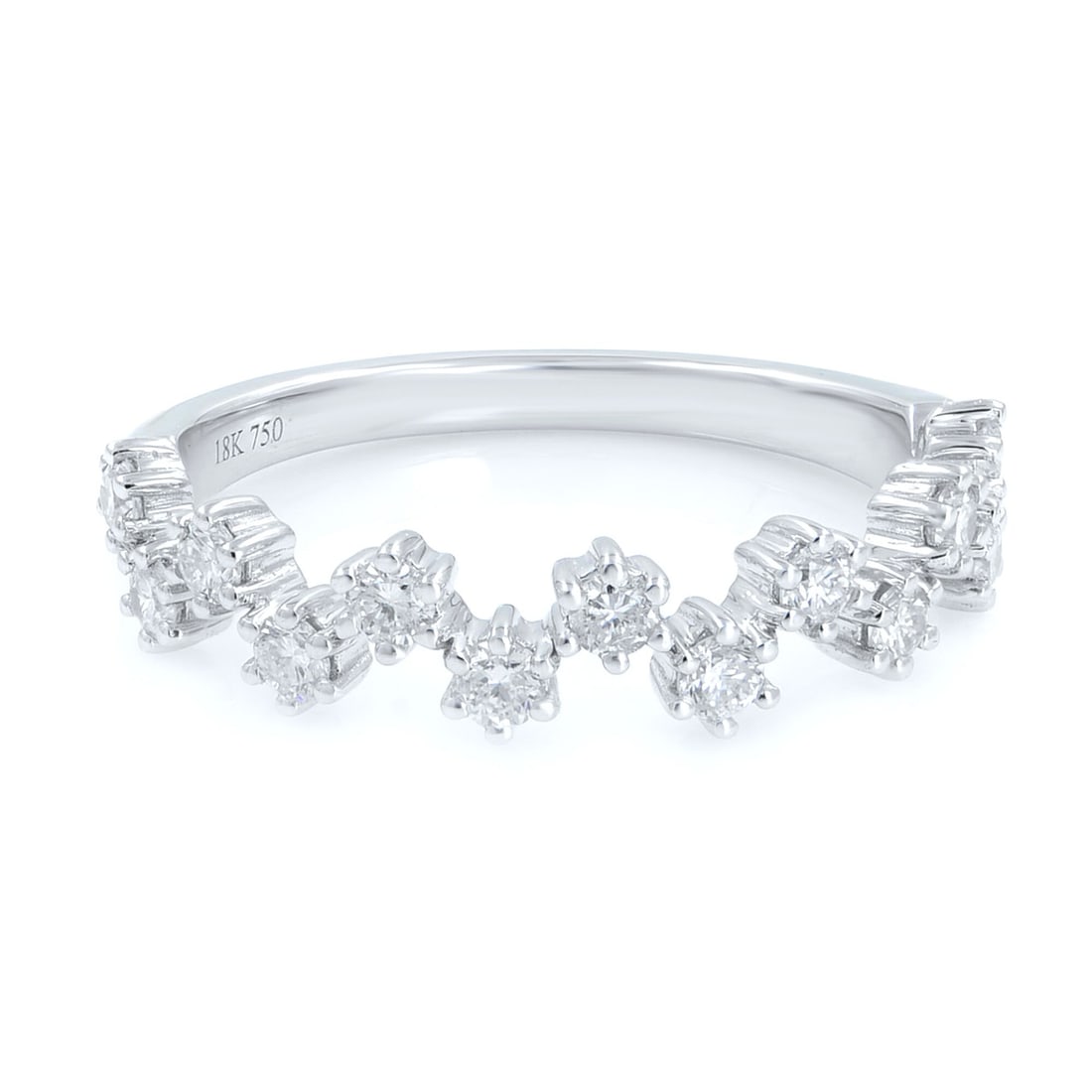 Rachel Koen 18K White Gold Diamond Band Ring 0.43ct G VS1 Size 7.25: Rachel Koen 18K White Gold Diamond Band Ring 0.43ct G VS1 Size 7.25 Discover the elegance of this unique diamond diagonal pattern ring by Rachel Koen, expertly crafted in luxurious 18K white gold. Thi