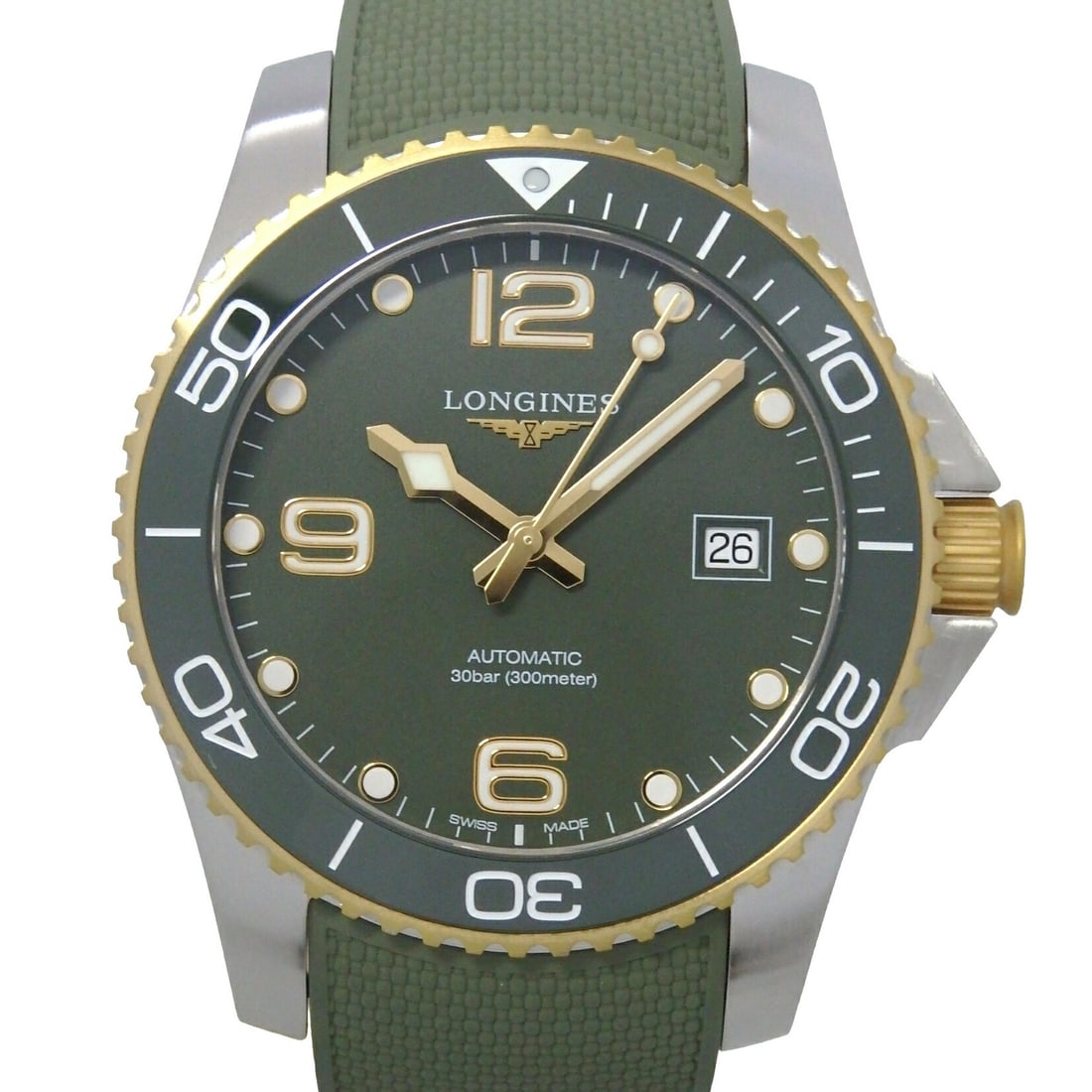 Longines Men's HydroConquest Green Dial Wristwatch: Longines Men's HydroConquest Green Dial Wristwatch This is a Longines HydroConquest men's wristwatch featuring a green dial. Designed for men, this Swiss-made timepiece combines style and functionalit