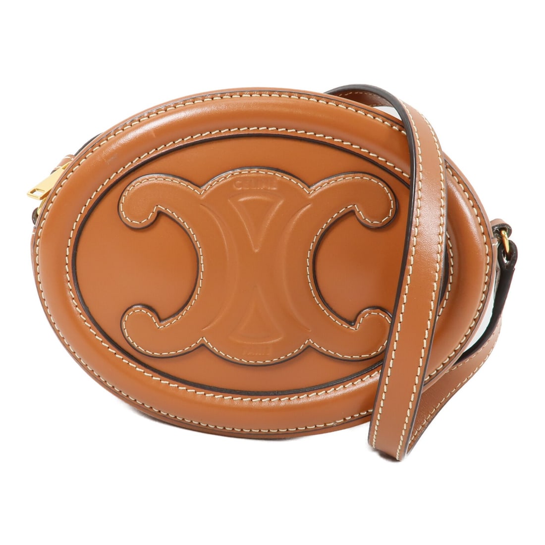 CELINE Triomphe Brown Calfskin Shoulder Bag GHW: CELINE Triomphe Brown Calfskin Shoulder Bag GHW This CELINE Triomphe shoulder bag features a brown calfskin leather exterior and gold-tone hardware. Designed for women, it offers a compact and elegant