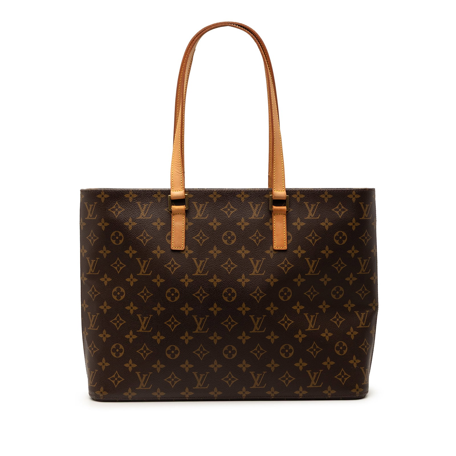 Louis Vuitton Luco Tote Monogram Canvas Brown Handbag with Leather Straps: Louis Vuitton Luco Tote Monogram Canvas Brown Handbag with Leather Straps The Louis Vuitton Monogram Luco features a classic monogram canvas body with flat leather straps, a top zip closure, and multi