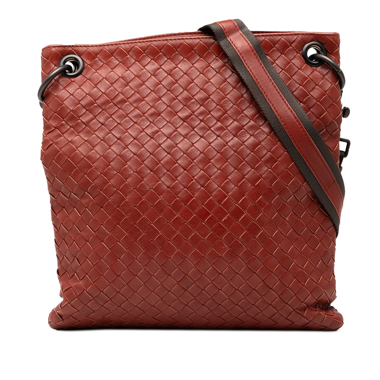 Bottega Veneta Brown Leather Intrecciato Crossbody Bag: Bottega Veneta Brown Leather Intrecciato Crossbody Bag This Bottega Veneta Leather Intrecciato Crossbody bag showcases a sophisticated woven leather design that exudes elegance. It features an adjusta