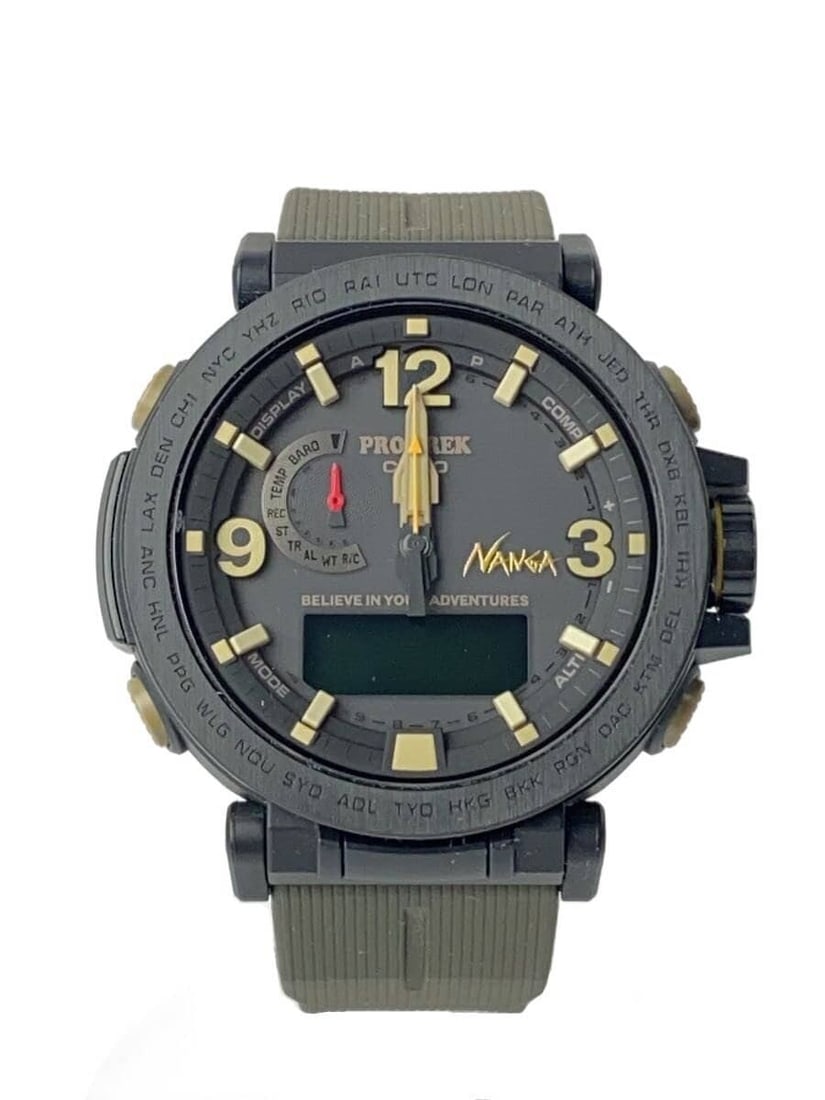 Casio Nanga Pro Trek Solar PRW-6630NA-1A3JR Men's Wristwatch: Casio Nanga Pro Trek Solar PRW-6630NA-1A3JR Men's Wristwatch This CASIO x NANGA PRO TREK Solar PRW-6630NA-1A3JR men's wristwatch features a black rubber band and case. The watch is pre-owned with slig