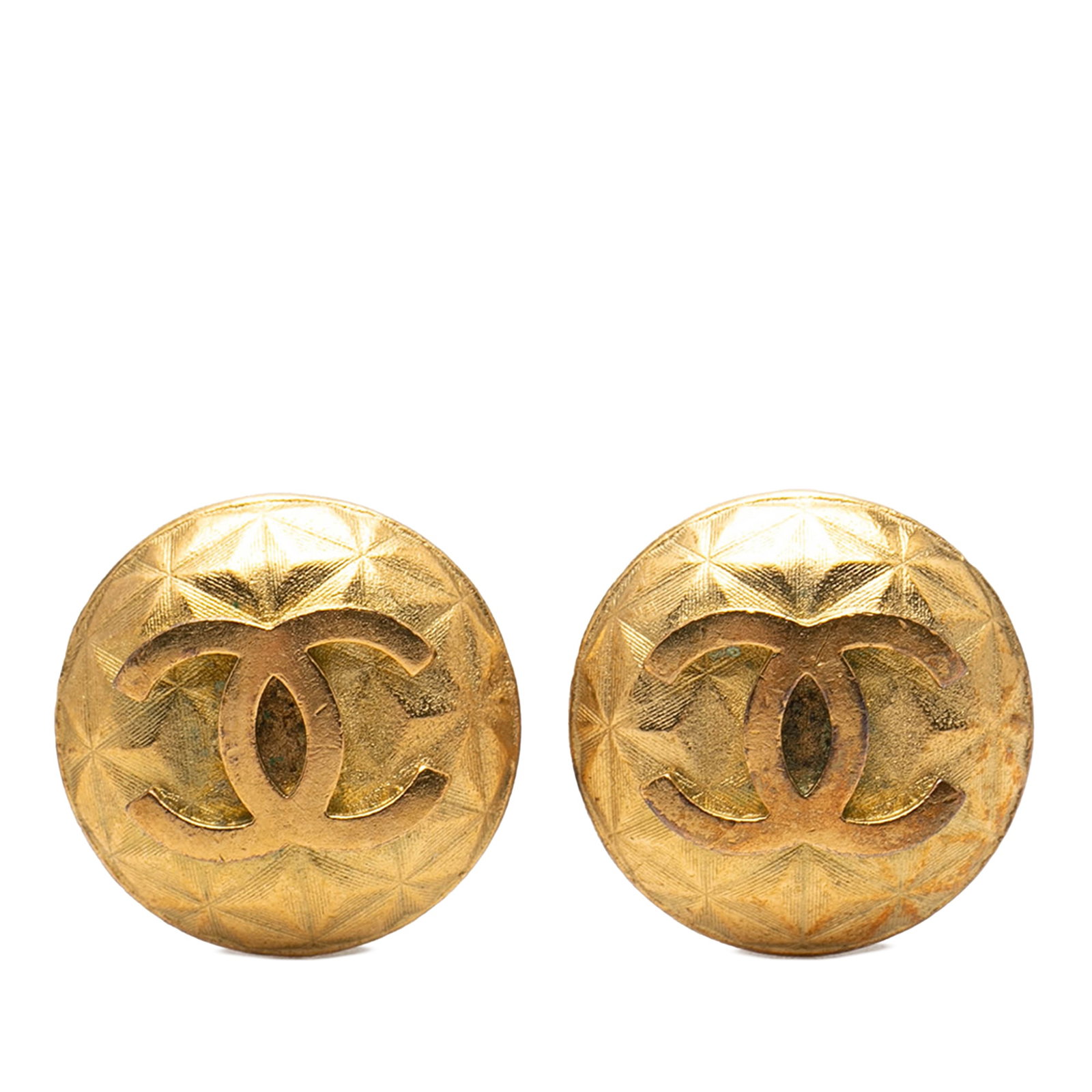 Chanel Round Gold Plated Metal Clip On Earrings CC Logo (1 of 3)