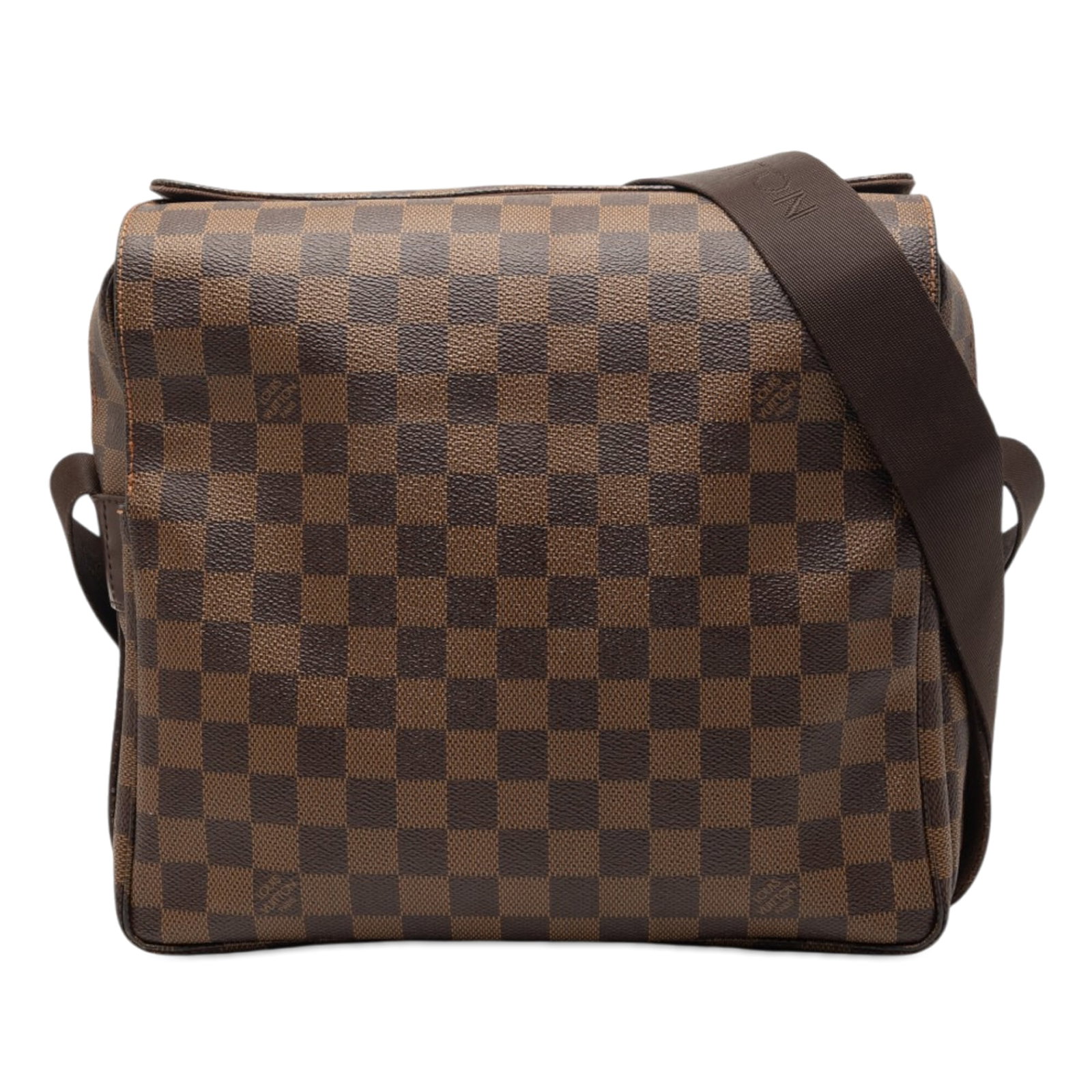 Louis Vuitton Naviglio Damier Ebene Brown Fabric Bag: Louis Vuitton Naviglio Damier Ebene Brown Fabric Bag This Louis Vuitton Damier Ebene Naviglio bag features the signature Damier canvas exterior in brown, an adjustable flat strap for comfortable carry