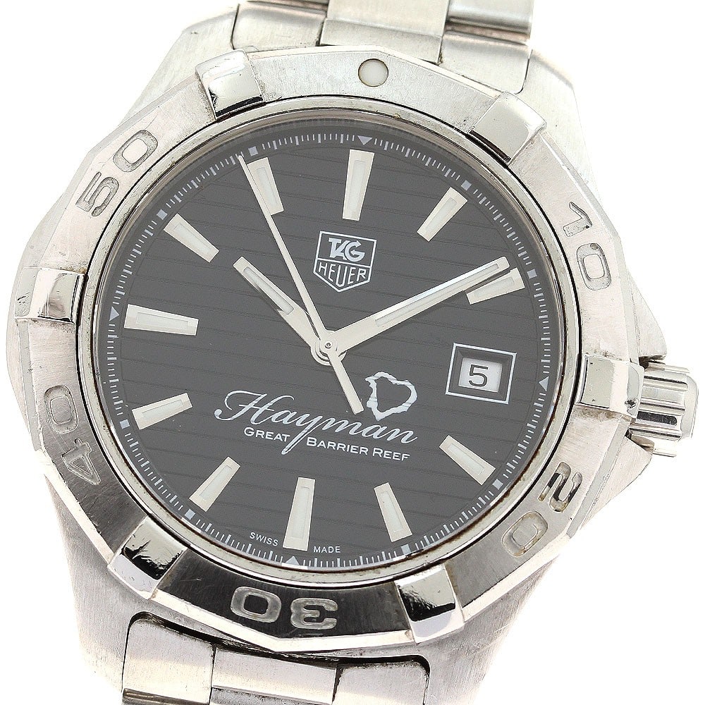 TAG Heuer Aquaracer WAP201Y Black Dial Automatic Date Watch: TAG Heuer Aquaracer WAP201Y Black Dial Automatic Date Watch This TAG Heuer Aquaracer WAP201Y men's wristwatch features a stainless steel case and band, complemented by a black dial. Designed for divin