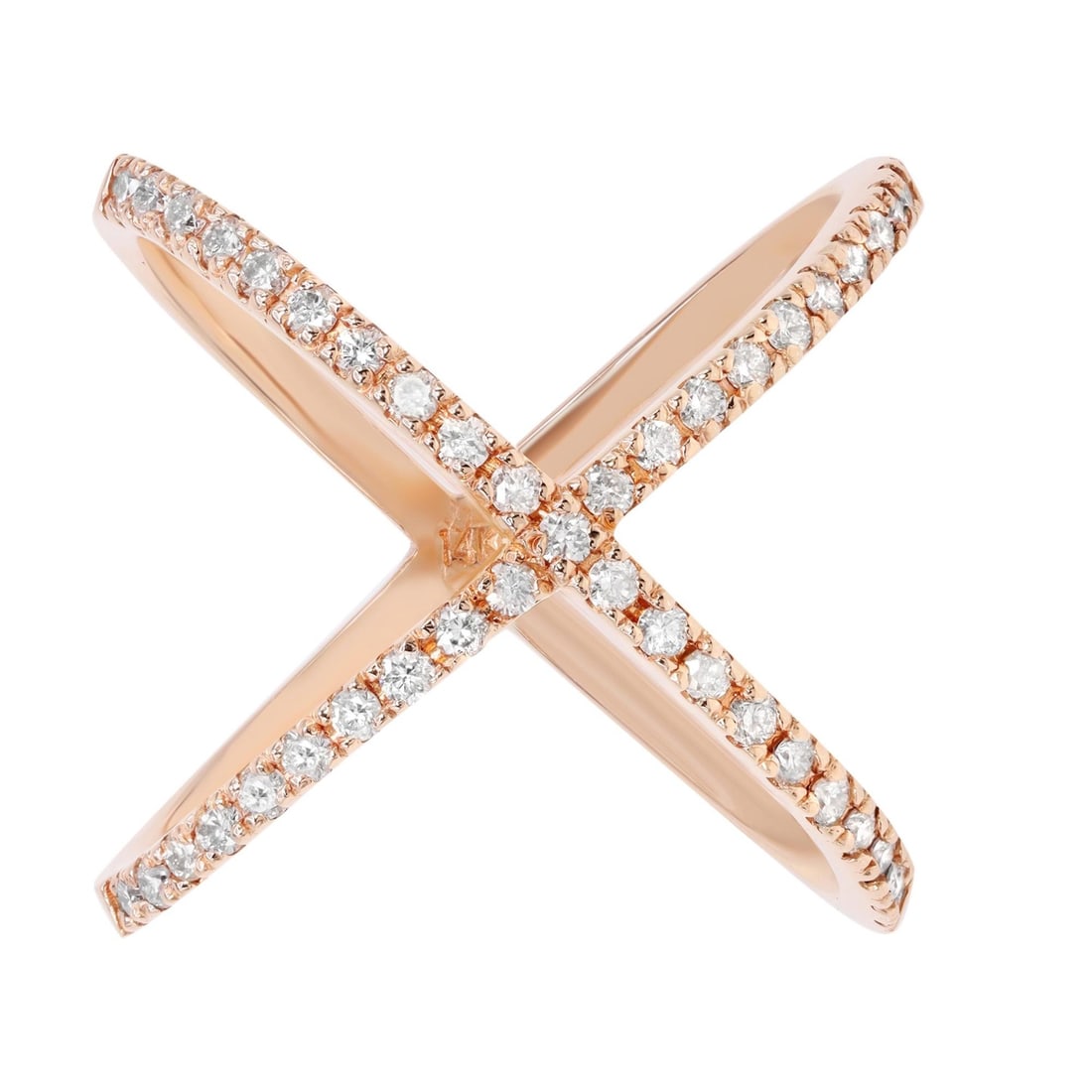 Rachel Koen 14K Rose Gold X Ring with 0.56ct Natural Diamonds Size 7.25: Rachel Koen 14K Rose Gold X Ring with 0.56ct Natural Diamonds Size 7.25 This stunning Rachel Koen X Ring features a unique design crafted from 14K rose gold, showcasing a total diamond weight of 0.56c