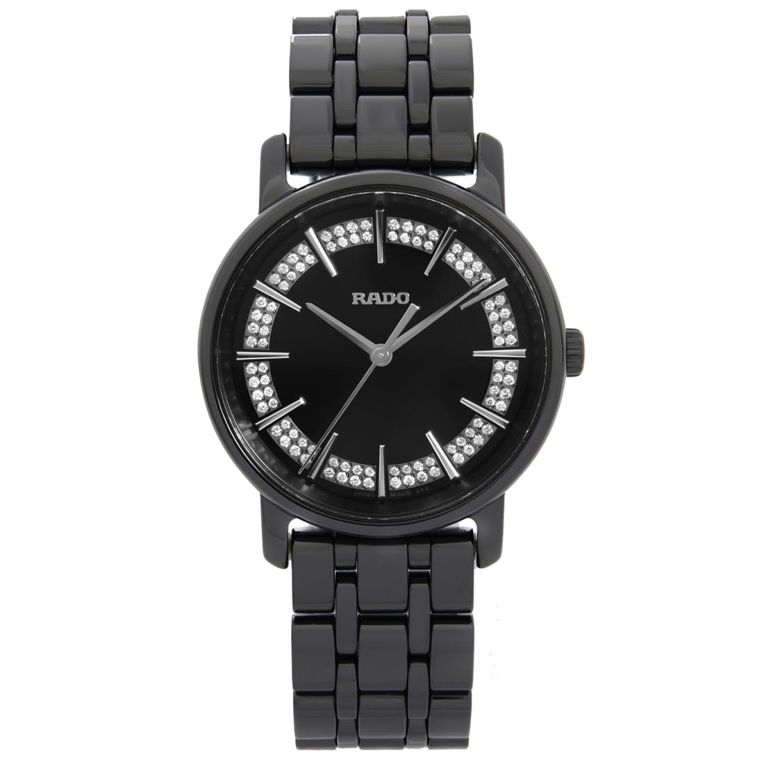 Rado DiaMaster 33mm Ceramic Diamond Black Dial Quartz Ladies Watch R14063727: Rado DiaMaster 33mm Ceramic Diamond Black Dial Quartz Ladies Watch R14063727 Introducing the Rado DiaMaster Ladies Watch, a stunning blend of luxury and precision. This exquisite timepiece features a 