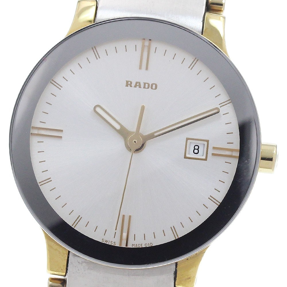 Rado Centrix Date Quartz Ladies Wristwatch Stainless Steel GP: Rado Centrix Date Quartz Ladies Wristwatch Stainless Steel GP This RADO Centrix Date Quartz women's wristwatch features a stainless steel and gold-plated case and bracelet, offering a sophisticated de