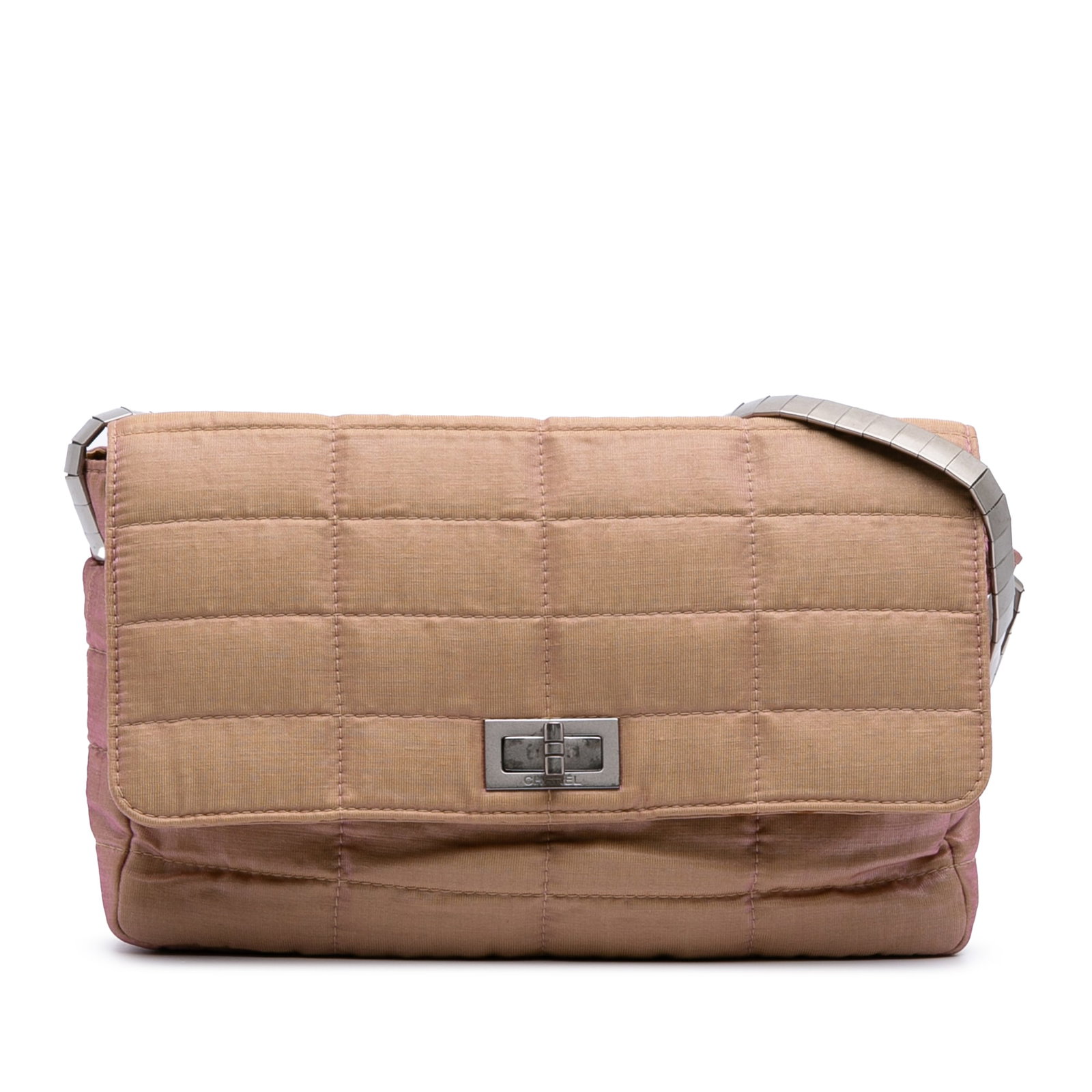 Chanel Quilted Iridescent Nylon Mademoiselle Flap Brown Shoulder Bag: Chanel Quilted Iridescent Nylon Mademoiselle Flap Brown Shoulder Bag The Chanel Quilted Iridescent Nylon Mademoiselle Flap is a stylish shoulder bag crafted from quilted nylon. It features a chain sho