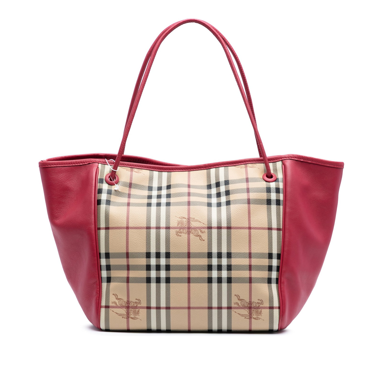 Burberry Haymarket Check Canvas Leather Tote Small: Burberry Haymarket Check Canvas Leather Tote Small Elevate your accessory collection with the Burberry Small Haymarket Check Coated Canvas Canterbury Tote. This stylish tote features a durable coated 