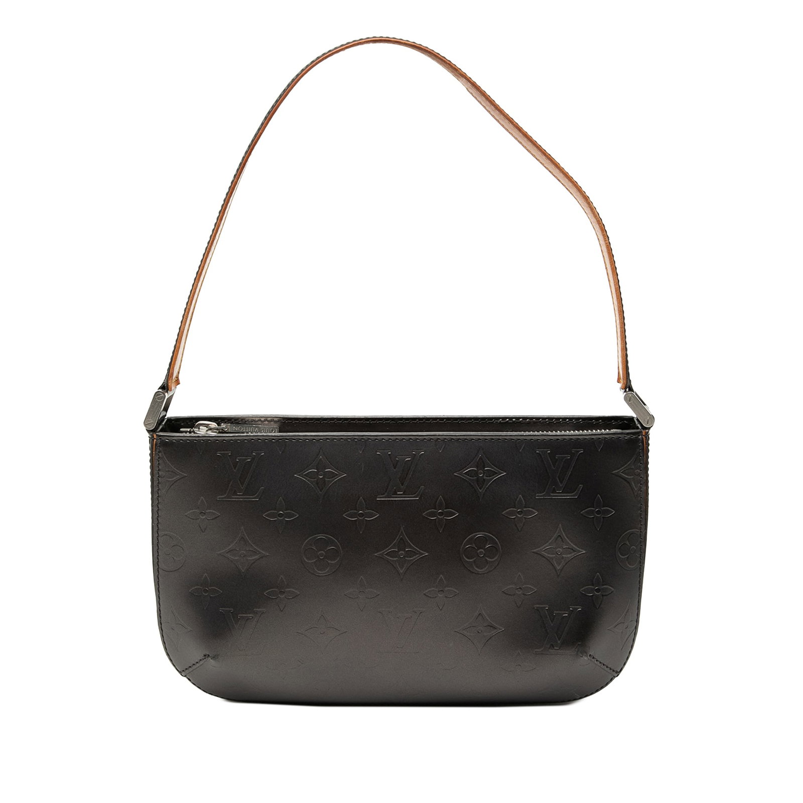Louis Vuitton Monogram Mat Fowler Gray Leather Shoulder Bag France: Louis Vuitton Monogram Mat Fowler Gray Leather Shoulder Bag France This Louis Vuitton Monogram Mat Fowler bag features a leather body in a gray hue, a flat leather strap, and a top zip closure. The ba