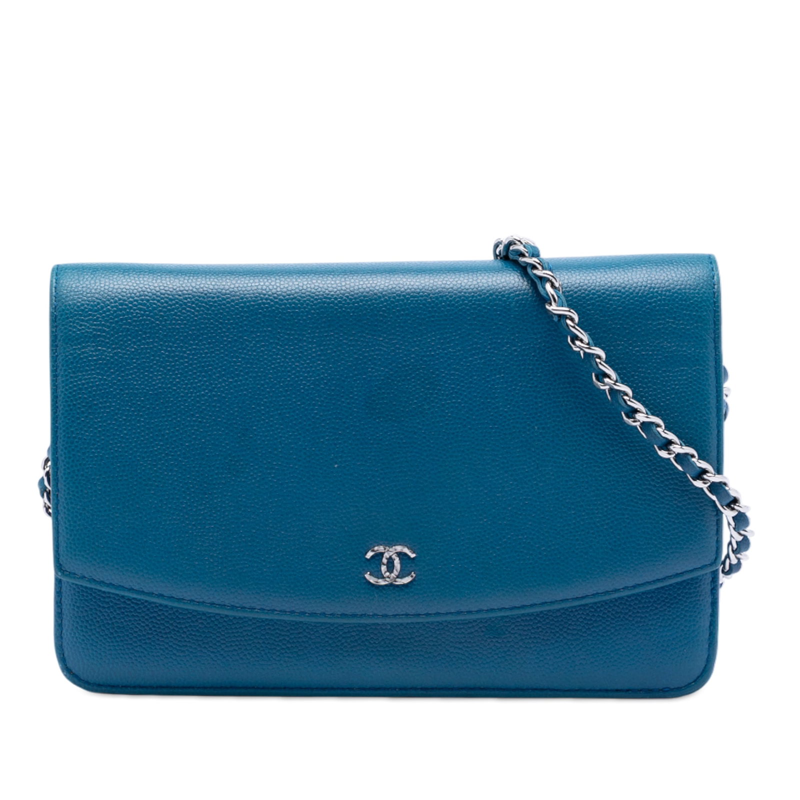 Chanel Sevruga Caviar Leather Wallet on Chain Blue France: Chanel Sevruga Caviar Leather Wallet on Chain Blue France This Chanel CC Caviar Sevruga Wallet On Chain is crafted from blue caviar leather and features a leather-woven chain link strap, a front flap 
