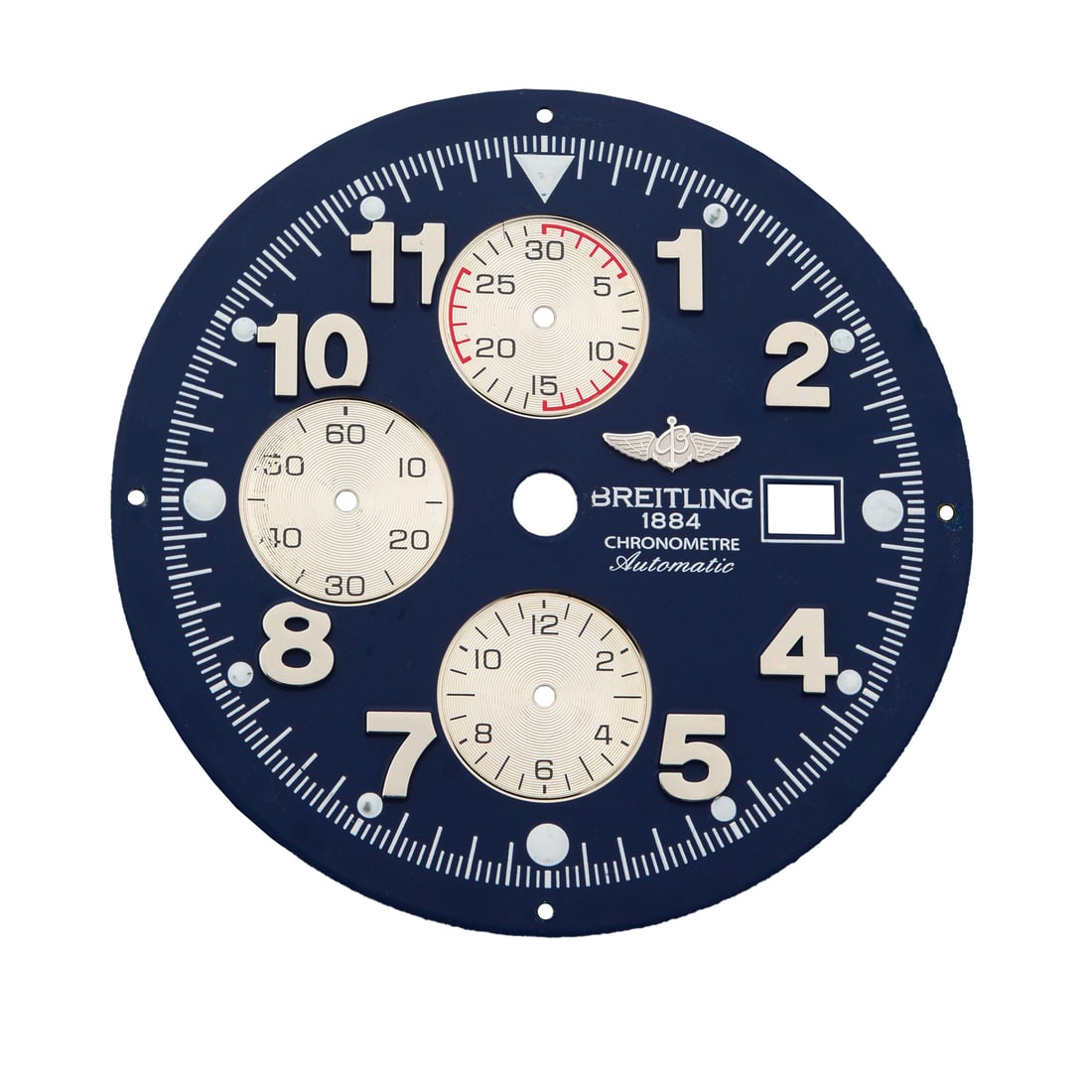 Breitling Super Avenger Blue Dial Arabic Numerals A1337011: Breitling Super Avenger Blue Dial Arabic Numerals A1337011 Enhance your Breitling Super Avenger with this original blue dial featuring Arabic numeral hour markers. This pre-owned item showcases wear c