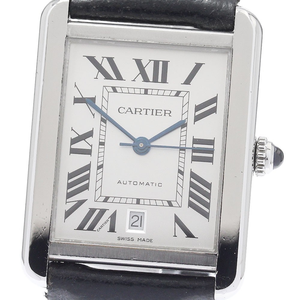 Cartier Tank Solo XL Automatic Men's Wristwatch SS Black Leather WSTA0029: Cartier Tank Solo XL Automatic Men's Wristwatch SS Black Leather WSTA0029 This Cartier Tank Solo XL Date Automatic wristwatch features a stainless steel case paired with a black leather strap. Designe