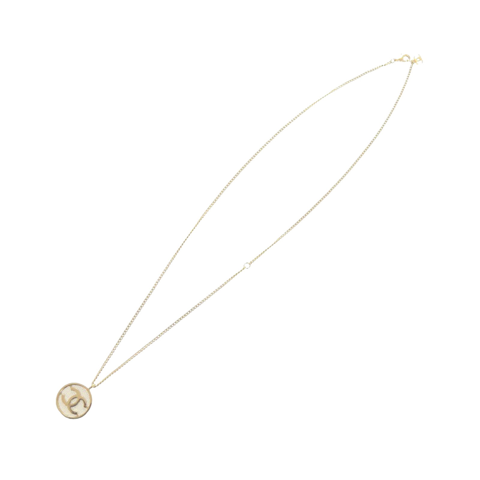 Chanel Gold Plated Mesh CC Pendant Necklace (1 of 4)