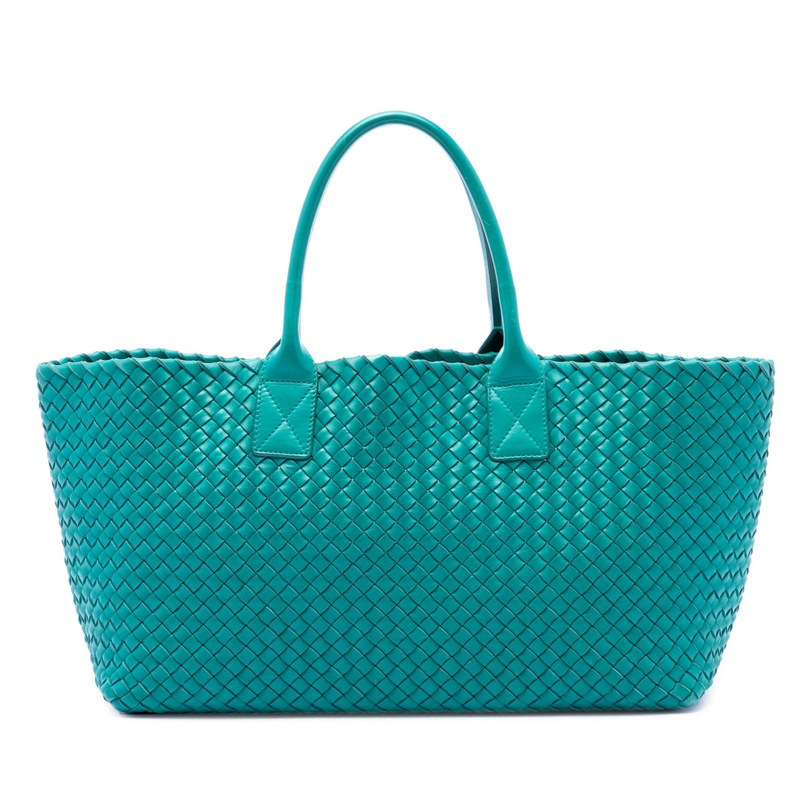 Bottega Veneta Blue Woven Leather Cabat Tote Medium: Bottega Veneta Blue Woven Leather Cabat Tote Medium This Bottega Veneta Medium Nappa Intrecciato Cabat Tote features a woven leather body with rolled leather handles, an open top, and includes a pouch